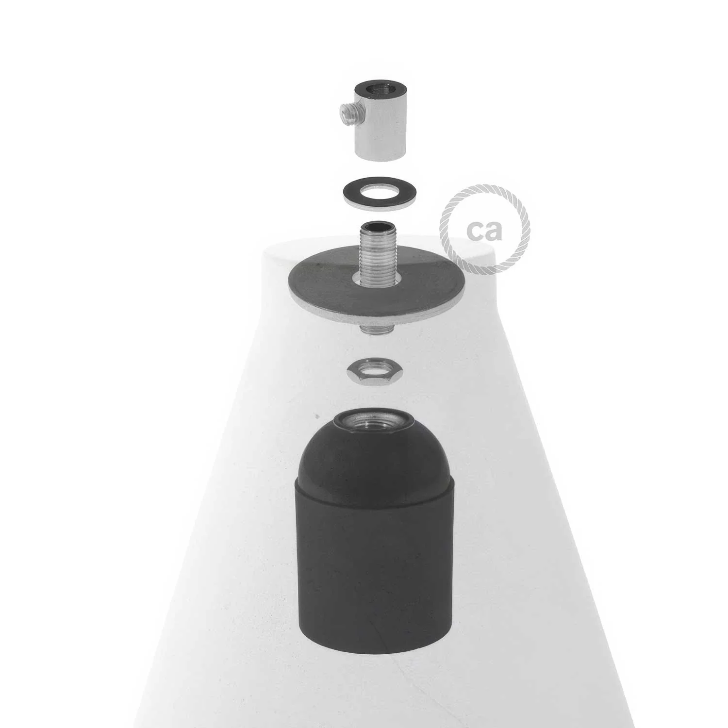 Imbuto concrete lampshade for pendant lamp, complete with cable clamp and E27 lamp holder - Dark concrete - Image 4