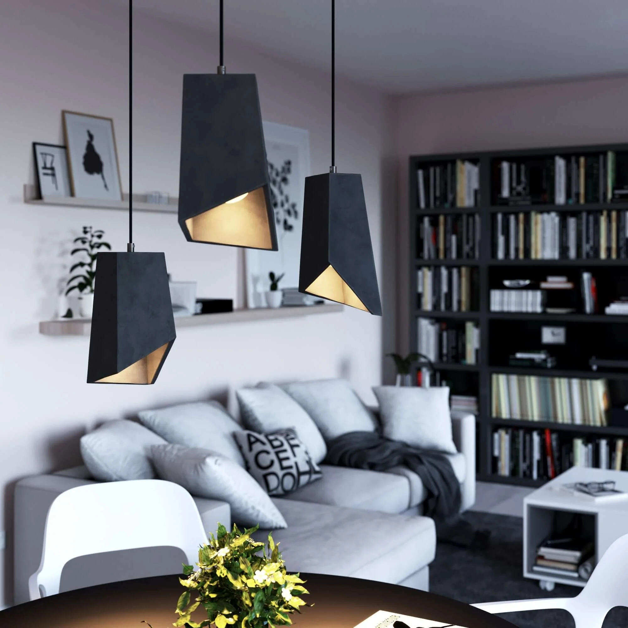 Prisma concrete lampshade for pendant lamp, complete with cable clamp and E27 lamp holder - Dark concrete - Image 2