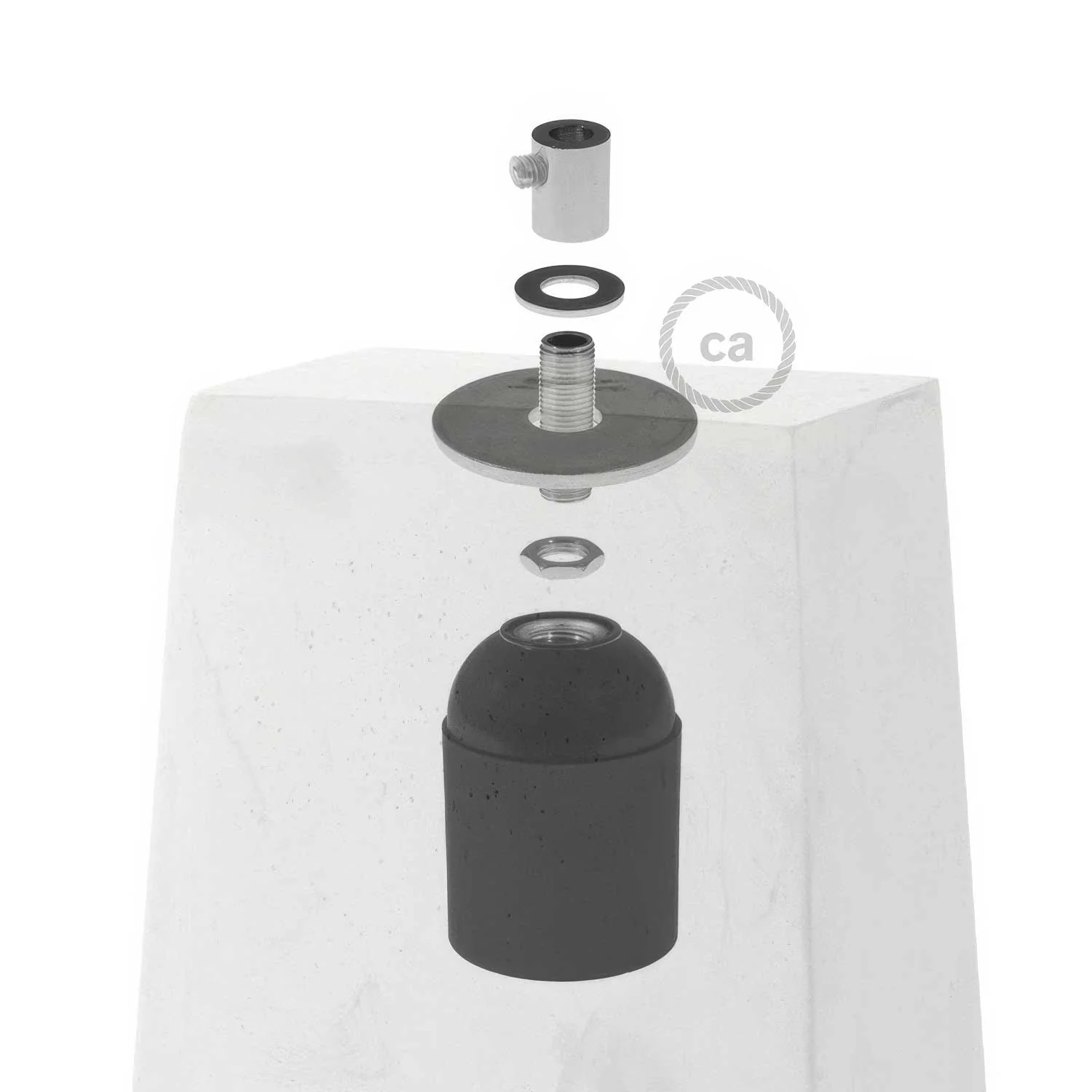 Prisma concrete lampshade for pendant lamp, complete with cable clamp and E27 lamp holder - Dark concrete - Image 4