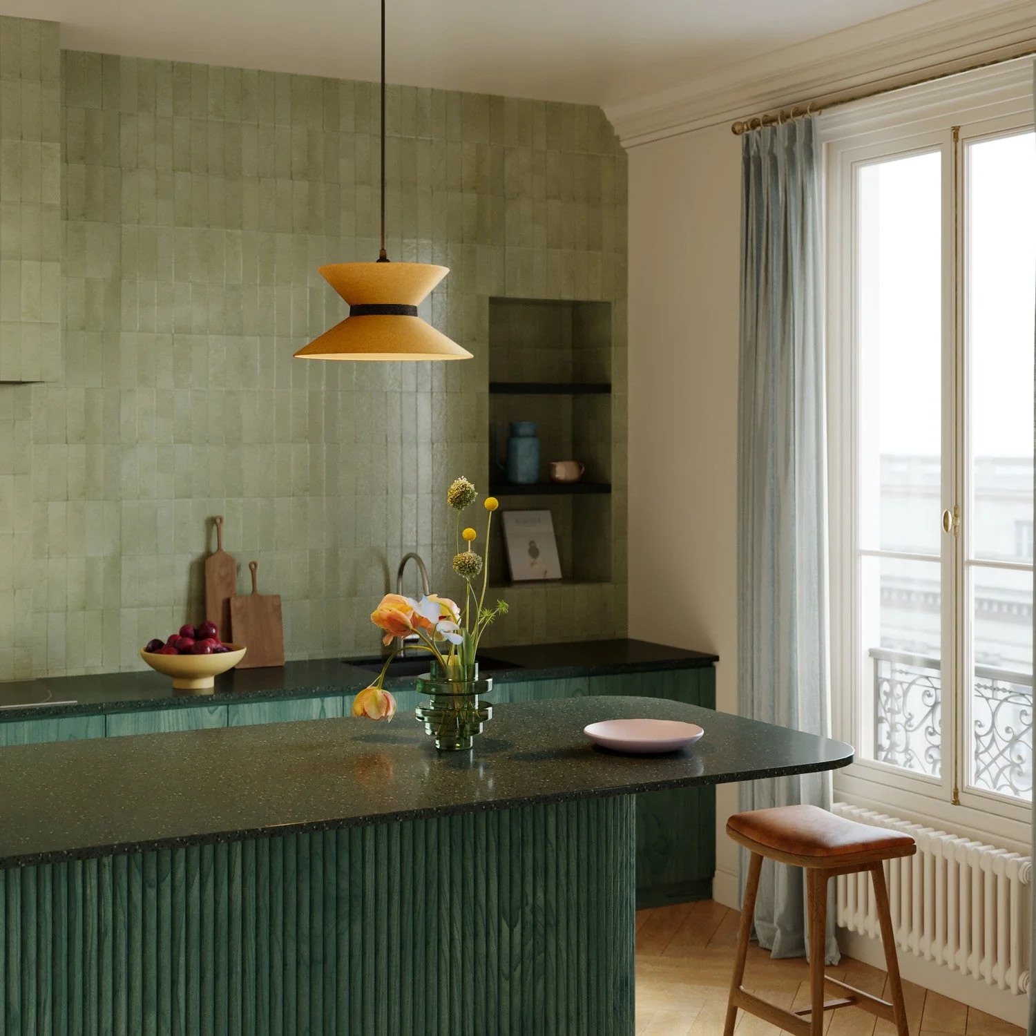 Clessidra fabric lampshade for pendant lamp - Mustard Wool - Image 11