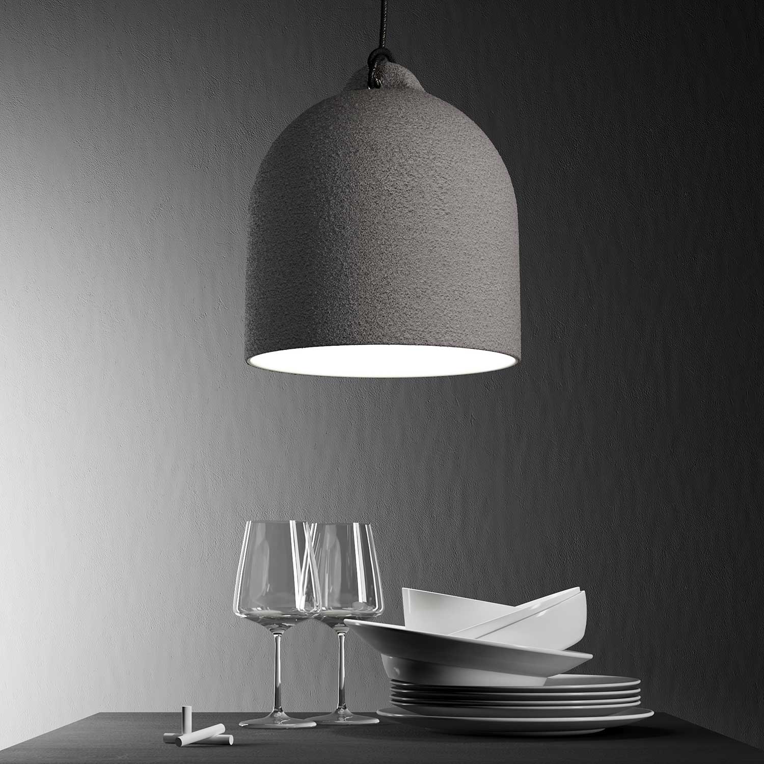 Bell, size M ceramic lampshade for suspension - Made in Italy - Cement effect - Image 3