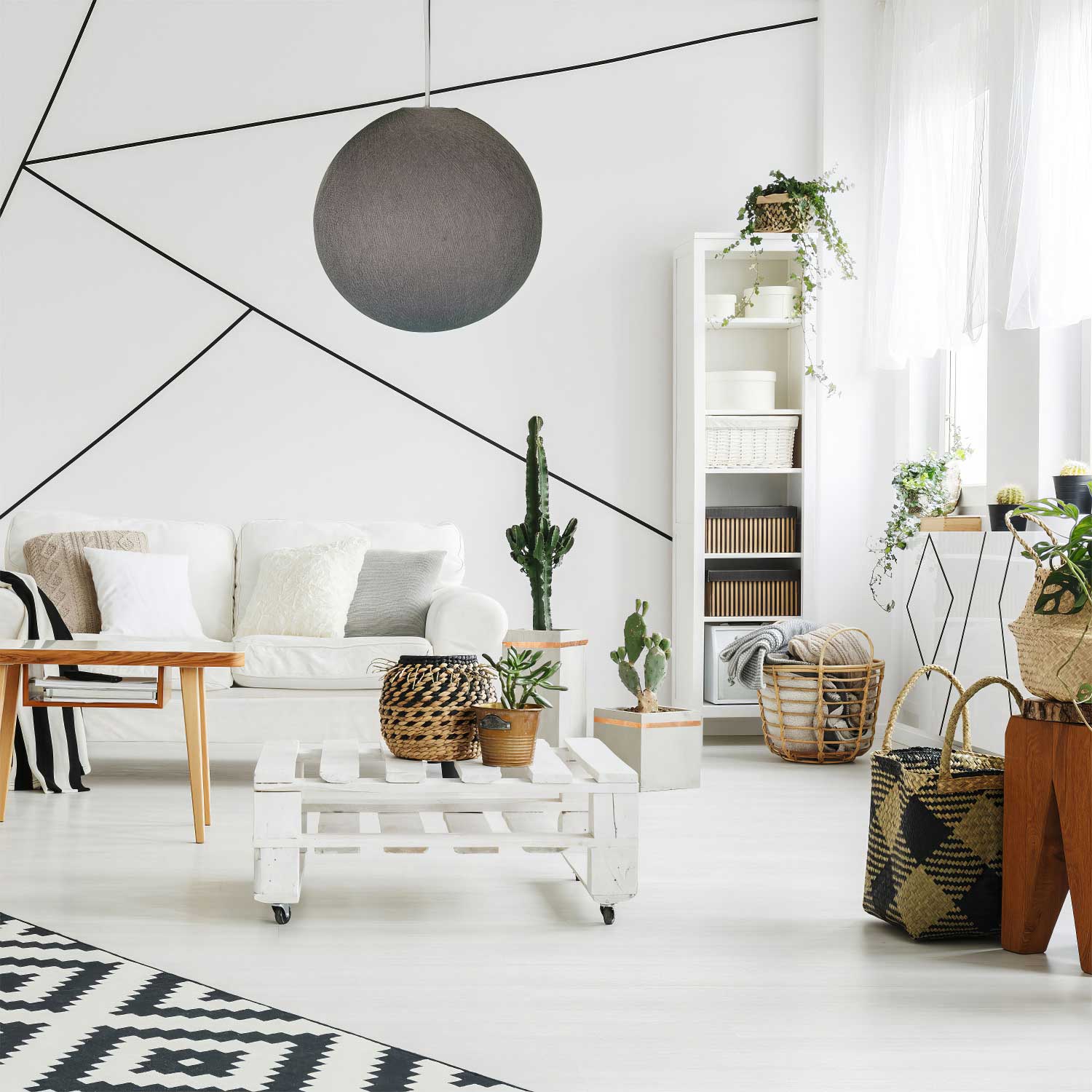 Sphere lampshade in 100% handmade thread - Graphite Polyester - Image 3