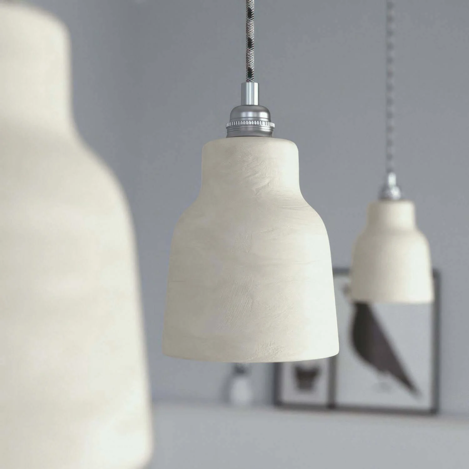 Vaso ceramic lampshade, Materia collection - Made in Italy - Striated dove grey - Image 3
