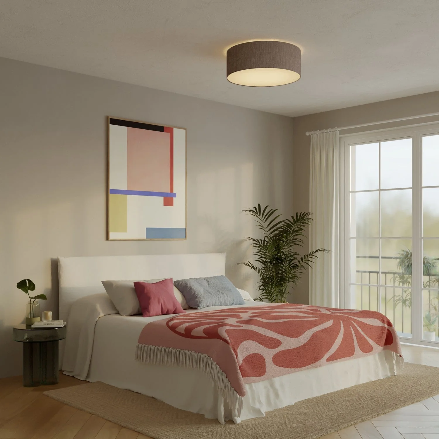 Large Camelot brown fabric ceiling light - Made in Italy - Image 2