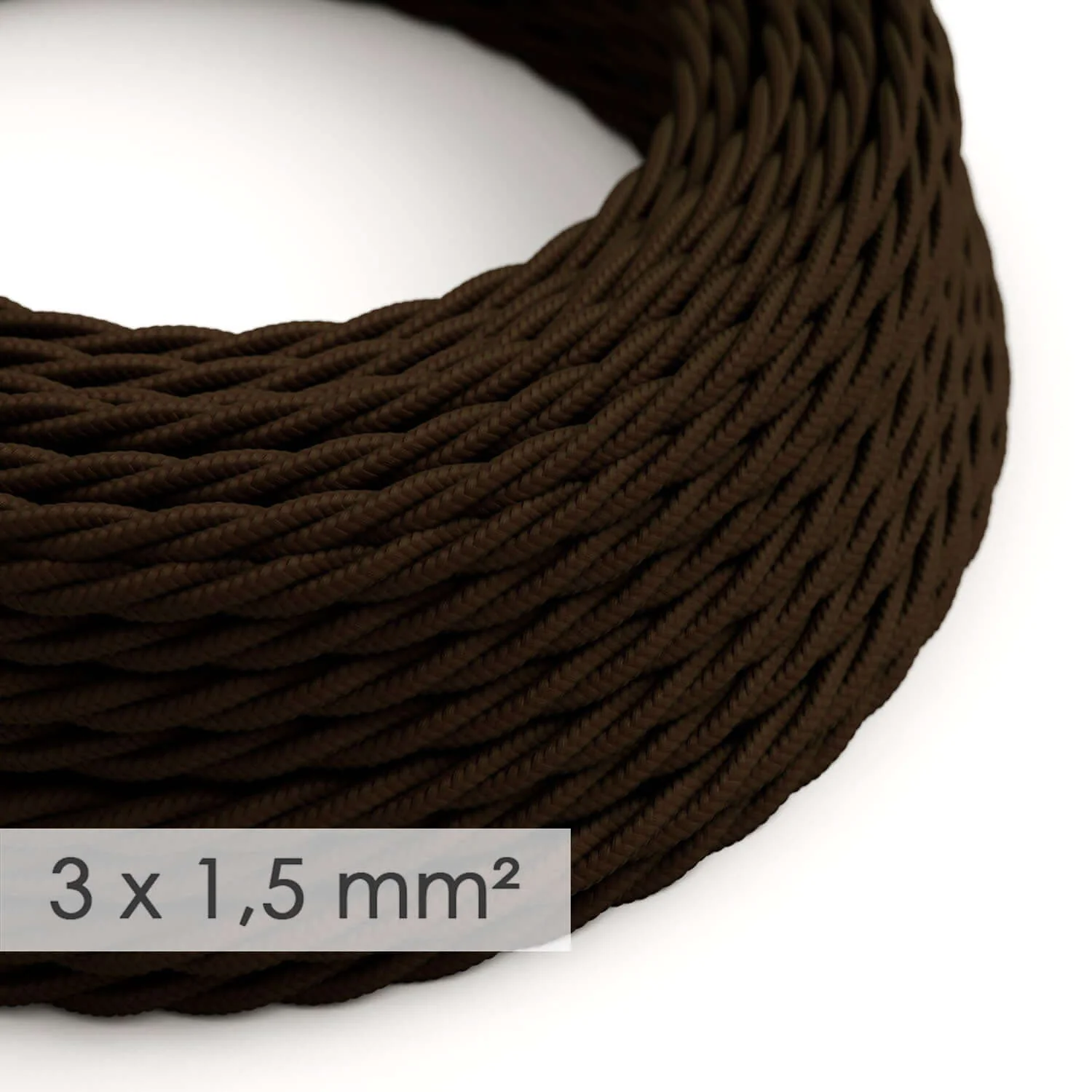 Large section 3x1.50 braided electric cable - silk effect fabric Brown TM13