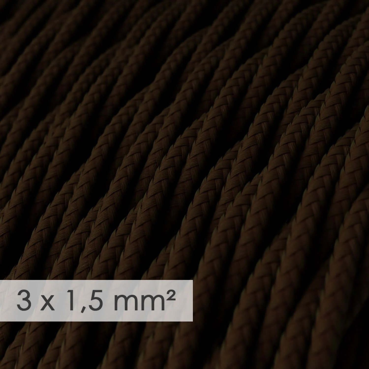 Large section 3x1.50 braided electric cable - silk effect fabric Brown TM13 - Image 2