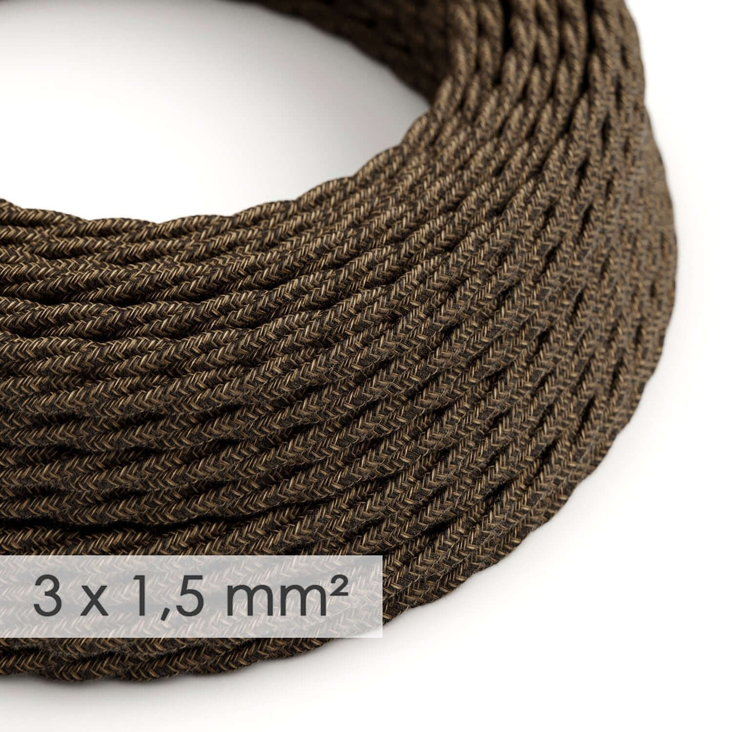 Large section 3x1.50 braided electrical cable - natural linen Brown TN04
