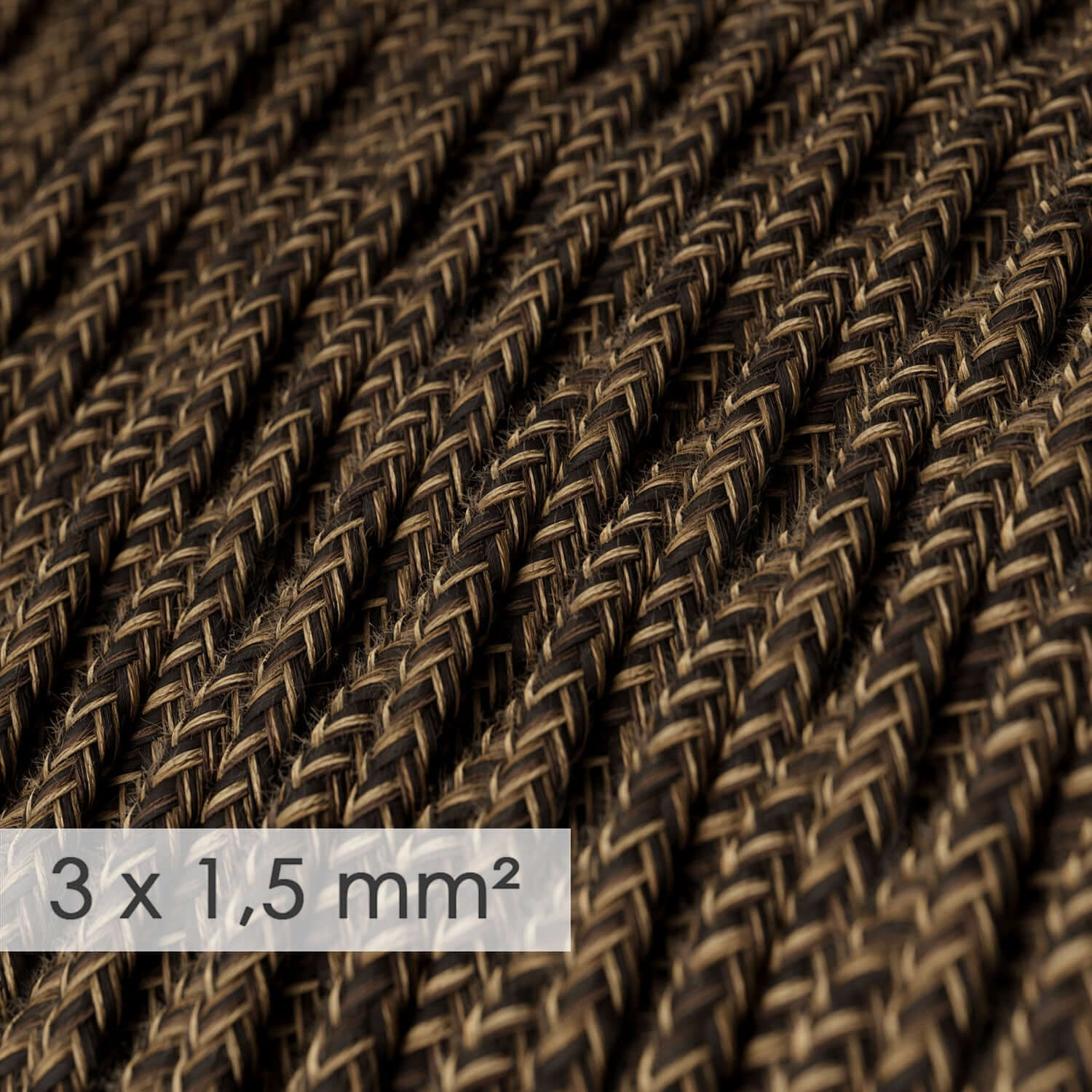 Large section 3x1.50 braided electrical cable - natural linen Brown TN04 - Image 2