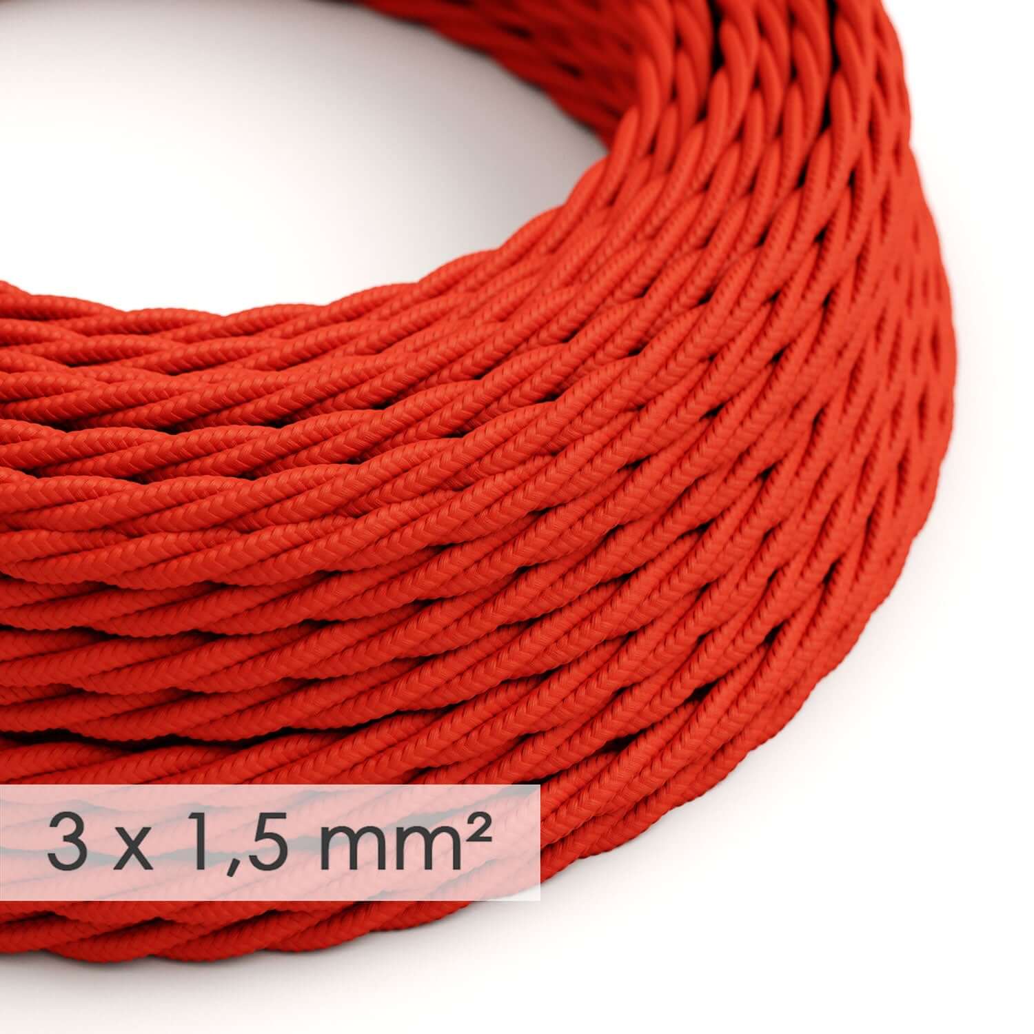 Large-section 3x1.50 braided electric cable - silk effect fabric Red TM09