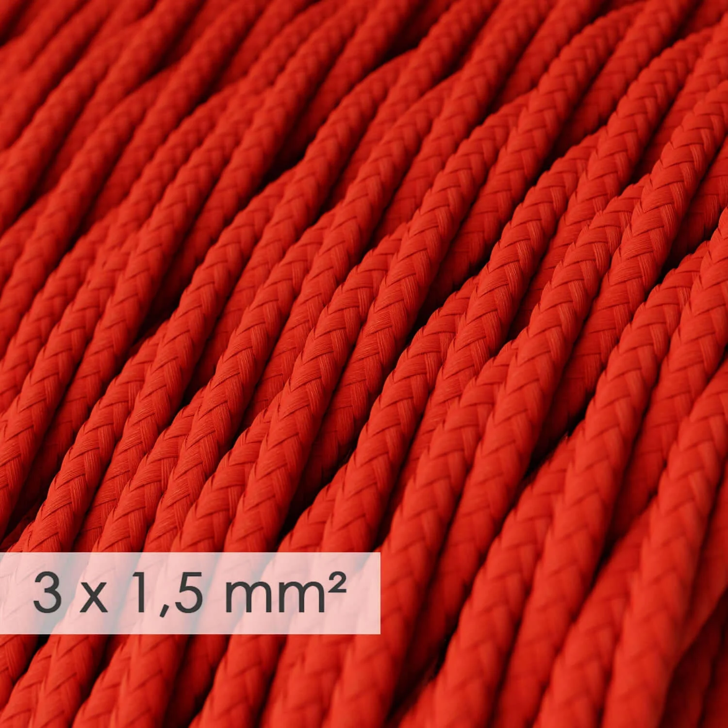 Large-section 3x1.50 braided electric cable - silk effect fabric Red TM09 - Image 2
