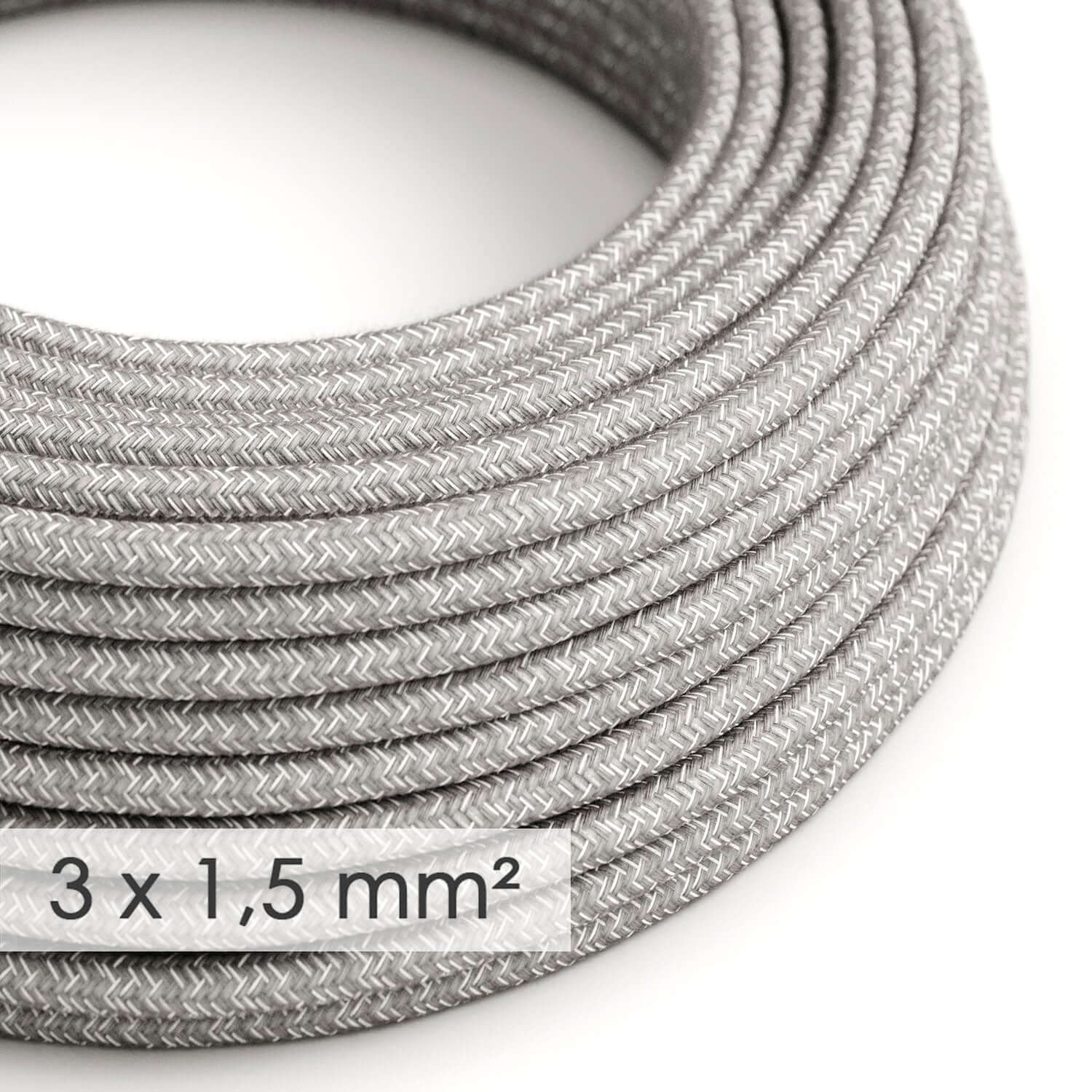 Large section round electric cable 3x1.50 – natural linen Grey RN02