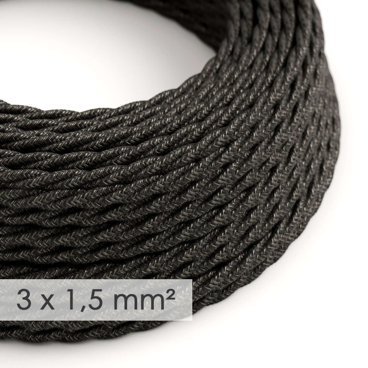 Large-section braided electric cable 3x1.50 - natural linen Anthracite TN03
