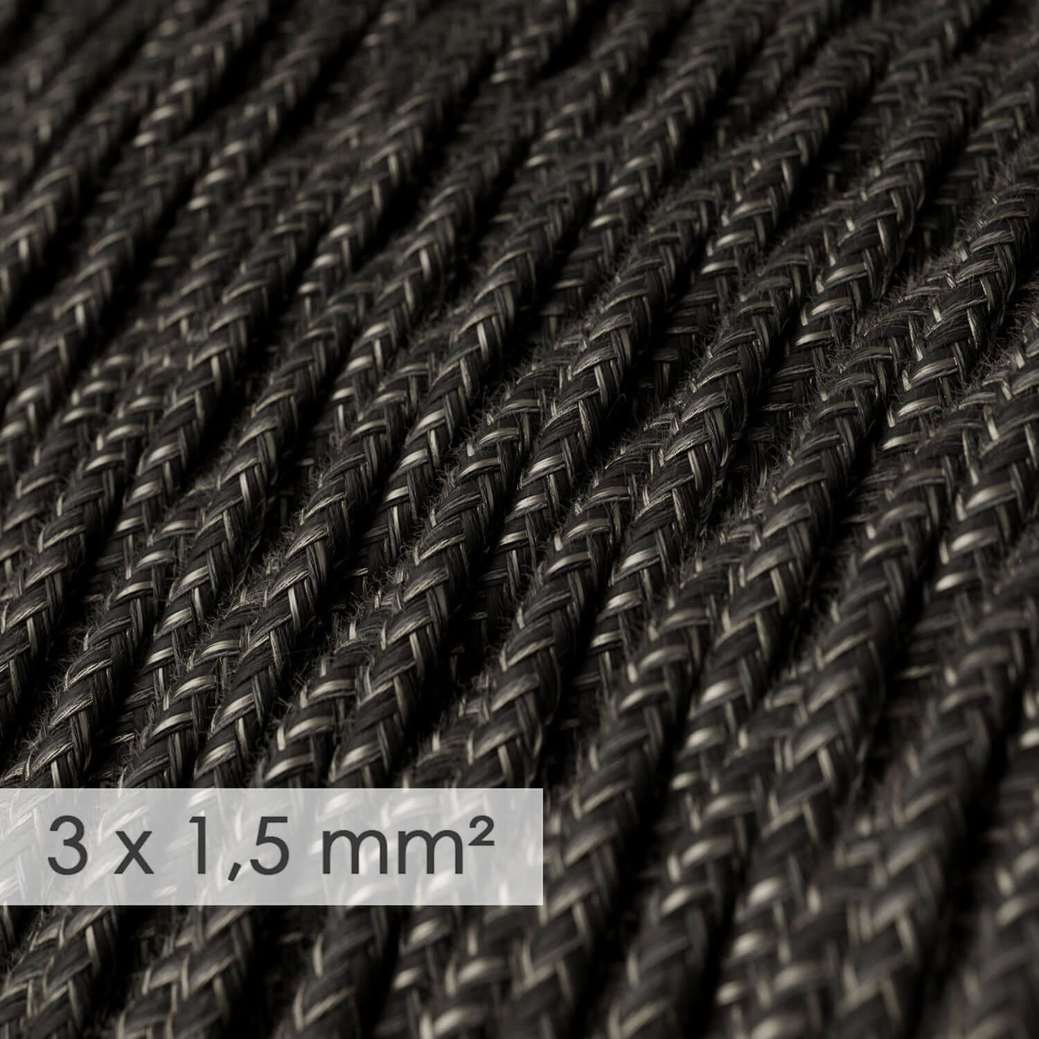Large-section braided electric cable 3x1.50 - natural linen Anthracite TN03 - Image 2