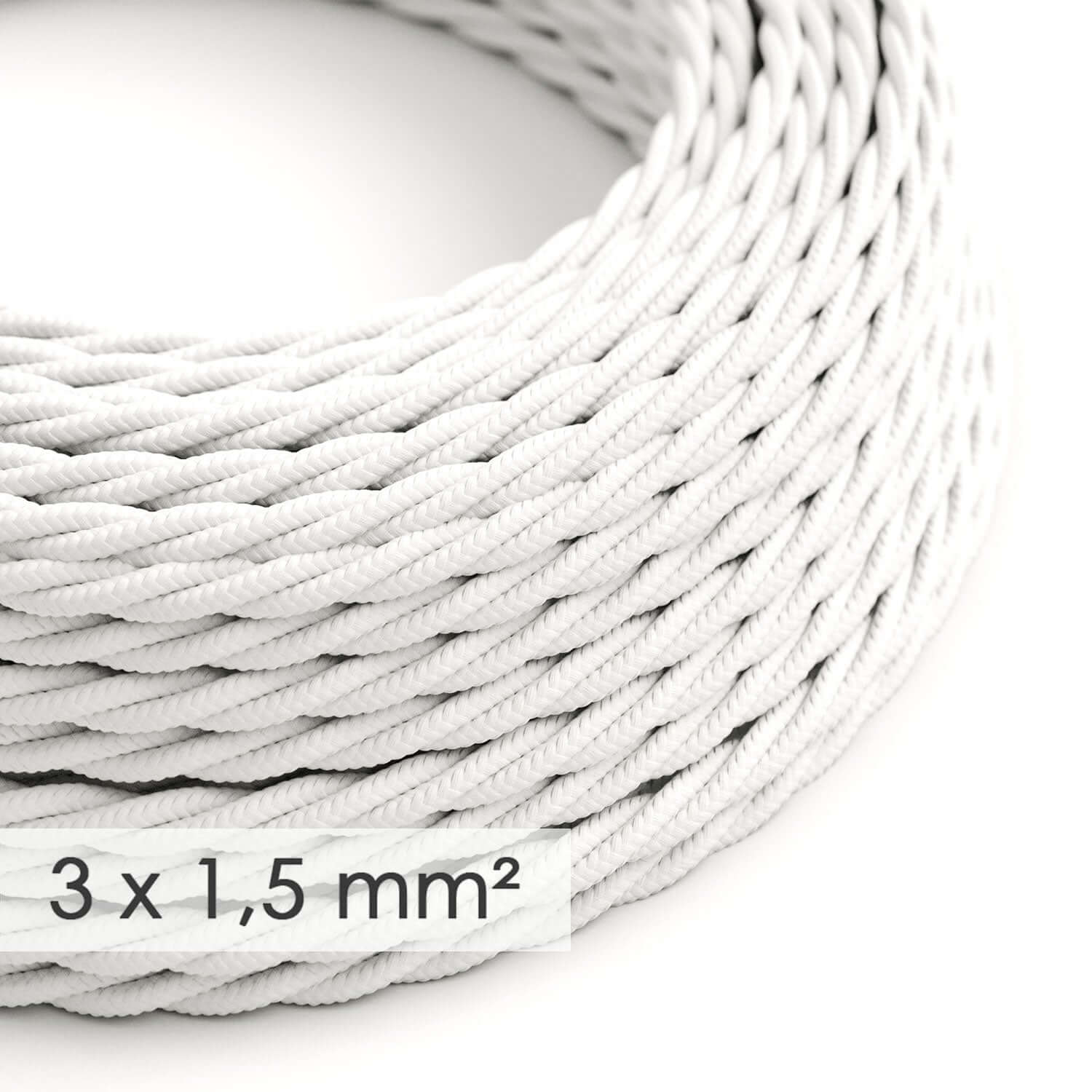 Large section 3x1.50 electric cable braided - silk effect fabric White TM01
