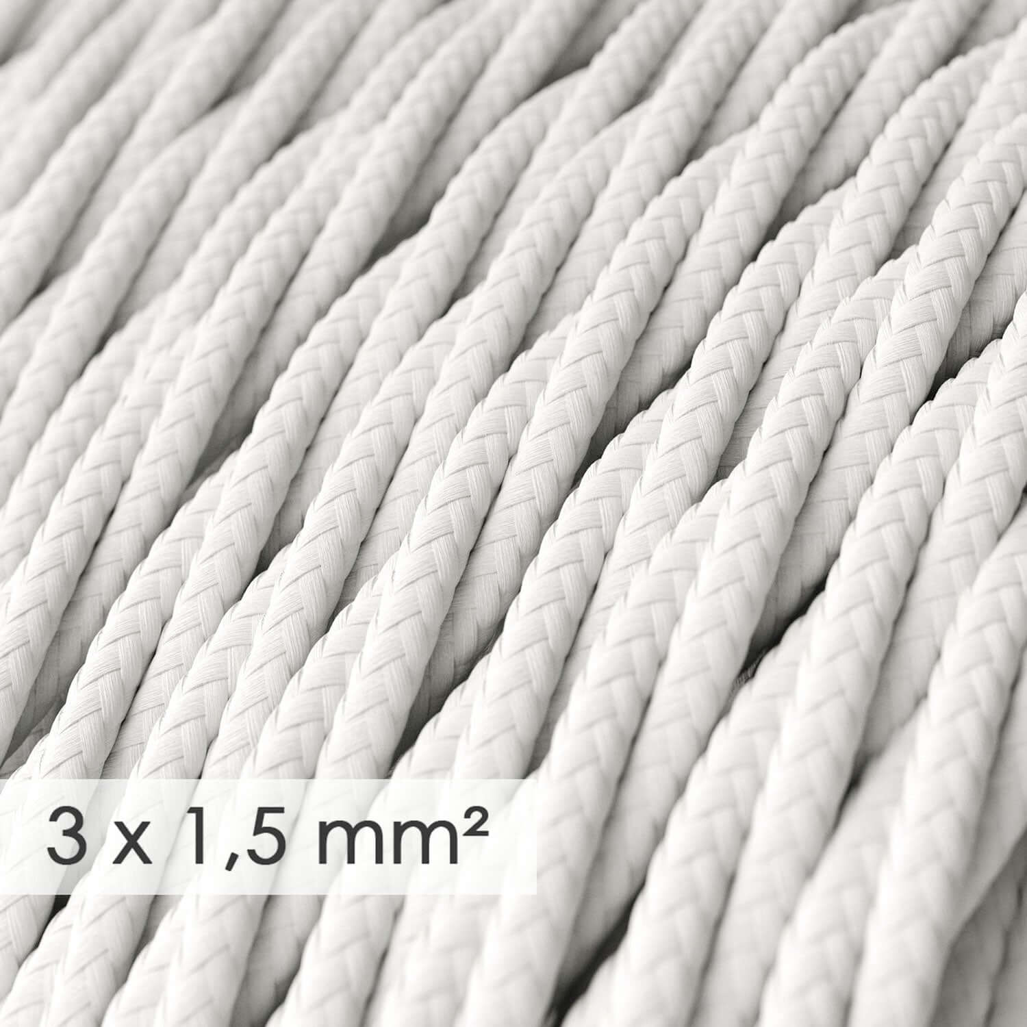 Large section 3x1.50 electric cable braided - silk effect fabric White TM01 - Image 2