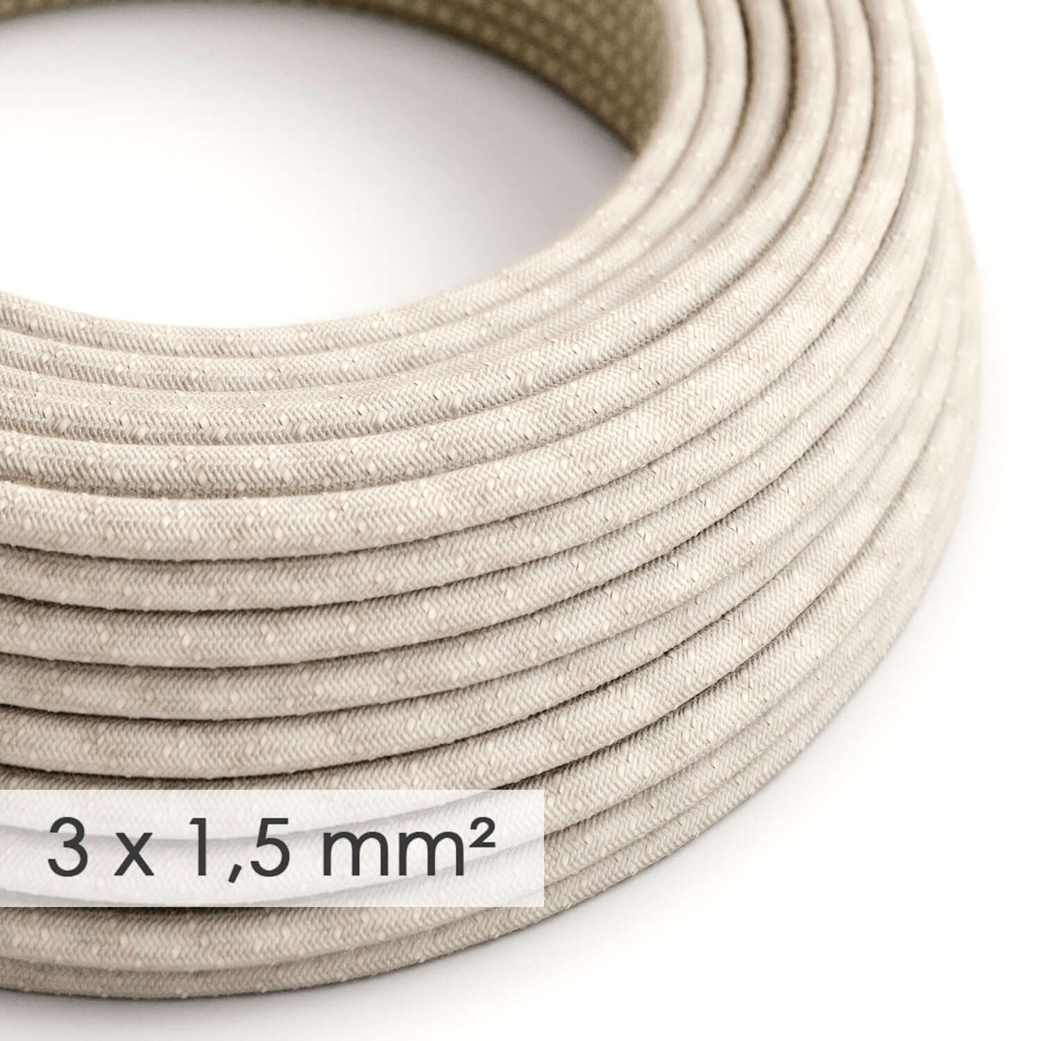 Large section electric cable 3x1.50 round - natural linen Neutral RN01