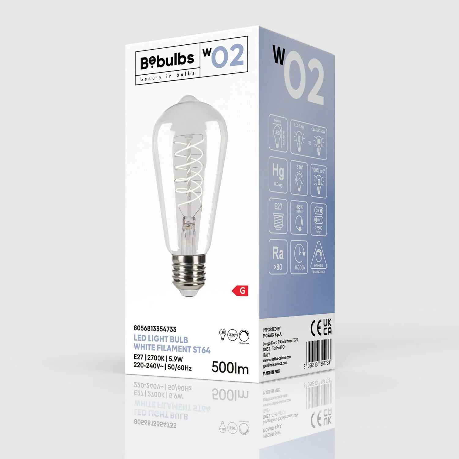 LED Filament Light bulb White Edison ST64 5.9W 500Lm E27 2700K Dimmable - W02 - Image 4