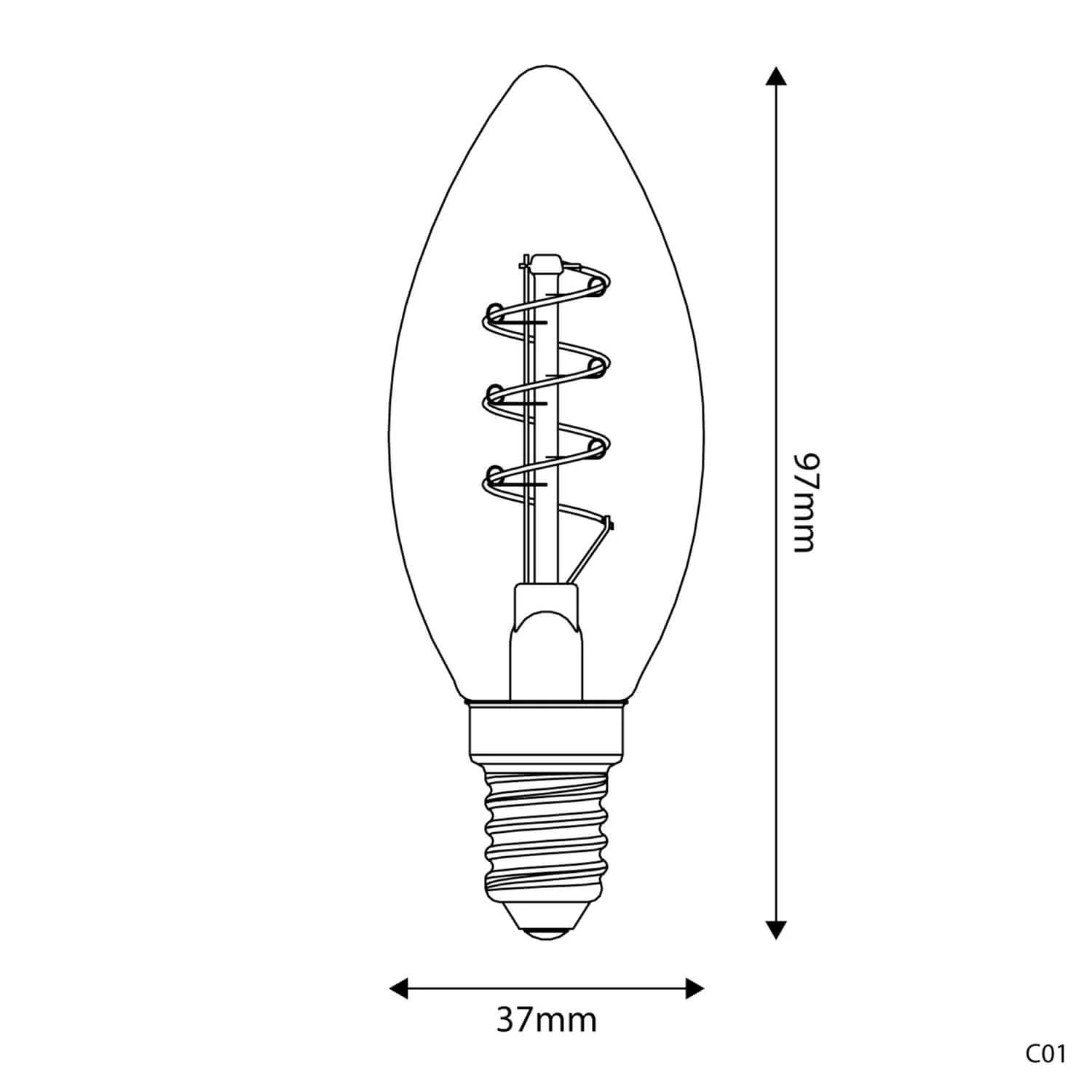 LED Light bulb Gold Carbon Line spiral filament Candle C35 2.5W 136Lm E14 1800K Dimmable - C01 - Image 3