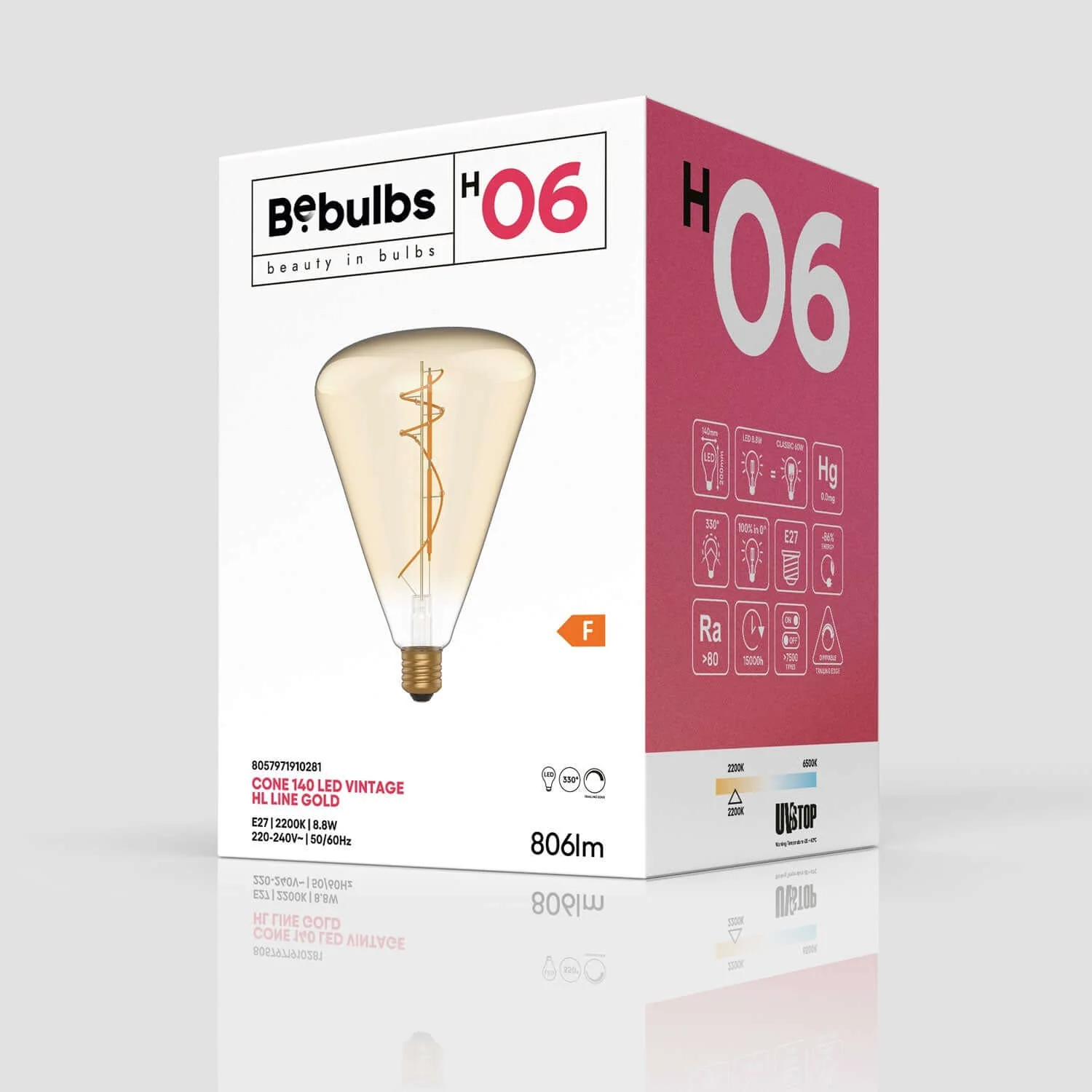 LED Light bulb Golden Cone 140 8.8W 806Lm E27 2200K Dimmable - H06 - Image 4
