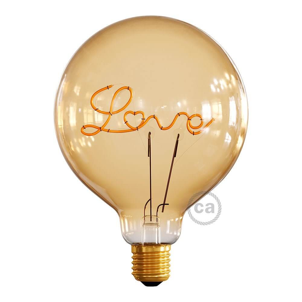 Gold LED Light Bulb for Globe G125 base Single "Love" filament 5W 250Lm E27 2000K Dimmable