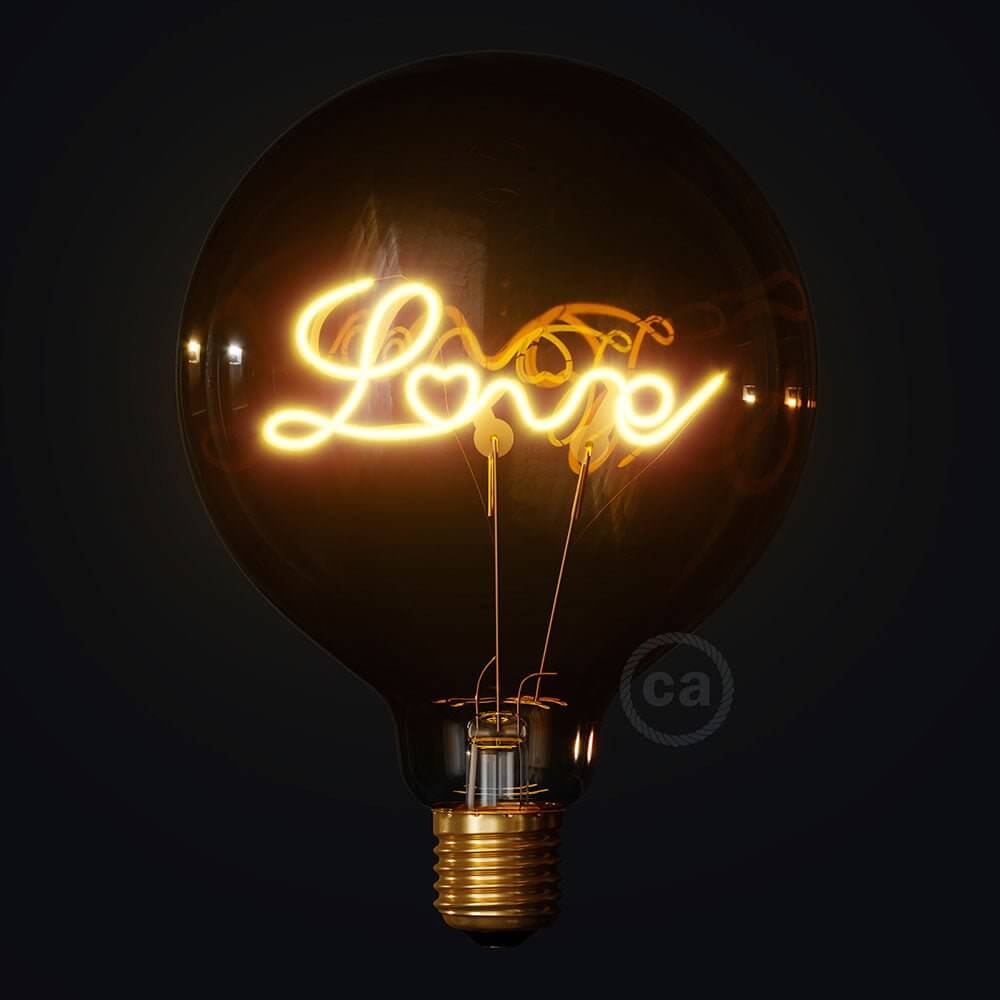 Gold LED Light Bulb for Globe G125 base Single "Love" filament 5W 250Lm E27 2000K Dimmable - Image 2