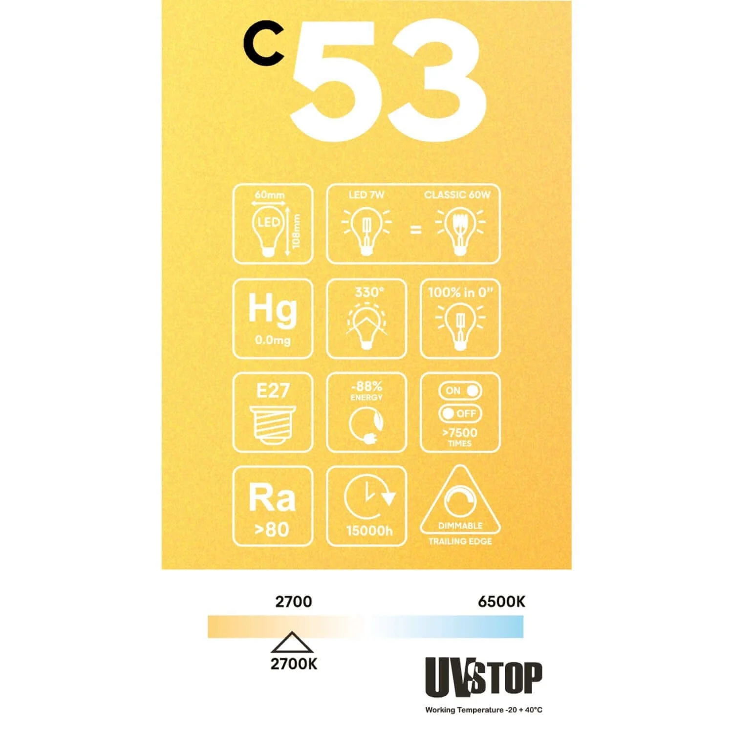 Golden LED Light bulb Carbon Line vertical filament Globe A60 7W 640Lm E27 2700K Dimmable - C53 - Image 5