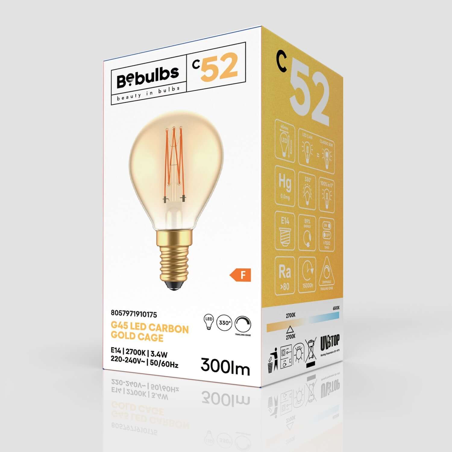 Golden LED Light bulb Carbon Line vertical filament Mini globe G45 3.4W 300Lm E14 2700K Dimmable - C52 - Image 4