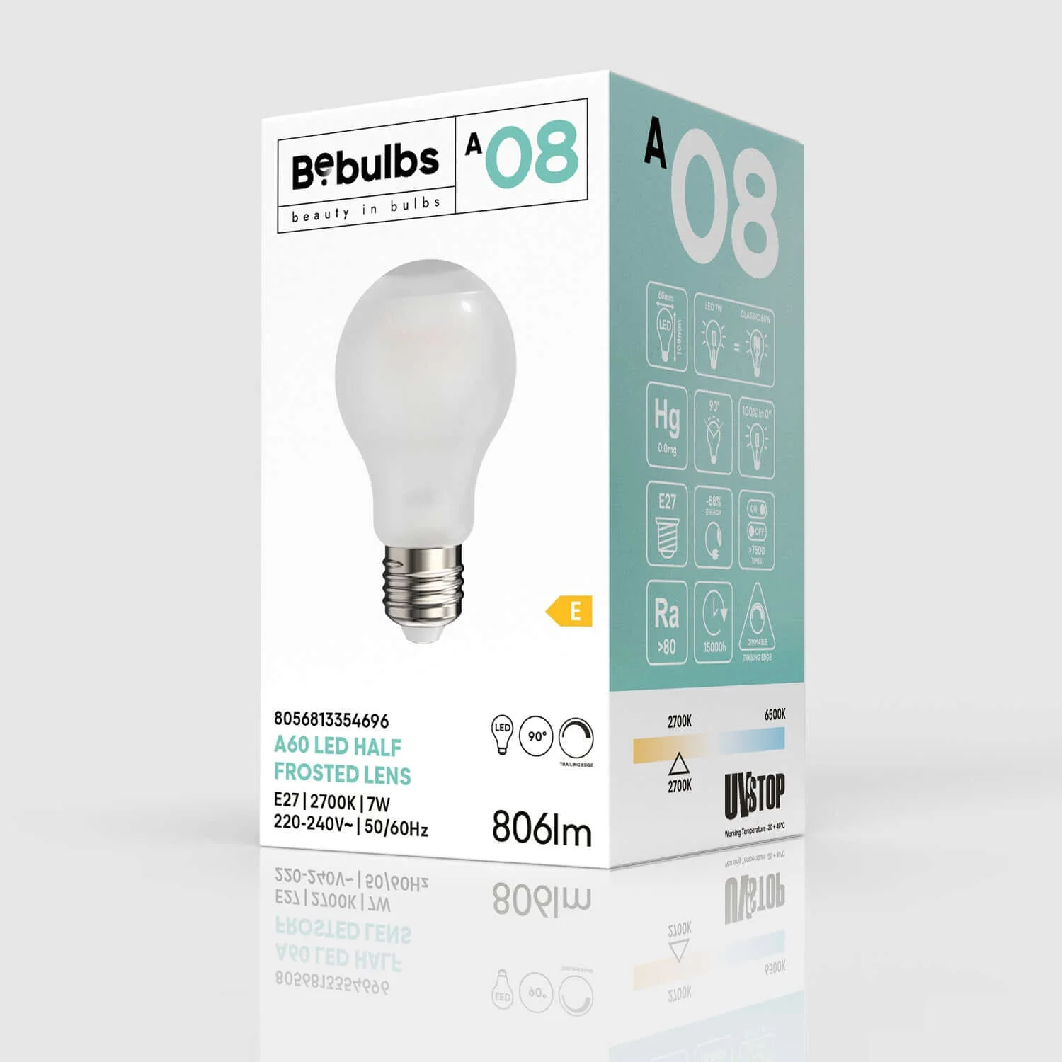 LED Light bulb Half Frosted Lens A60 7W 806Lm 2700K Dimmable - A08 - Image 9