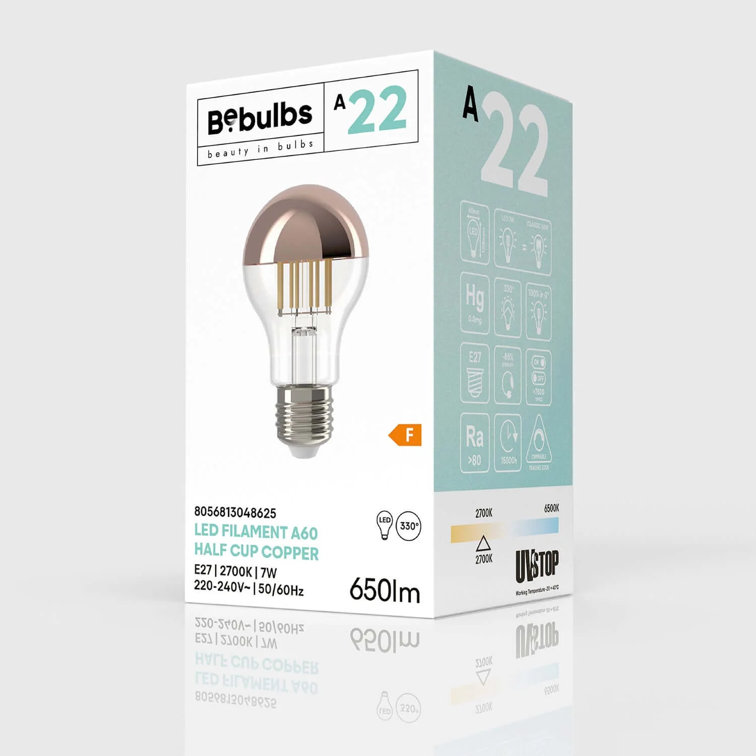 LED Light bulb Half Sphere Copper Drop A60 7W 650Lm E27 2700K Dimmable – A22 - Image 4