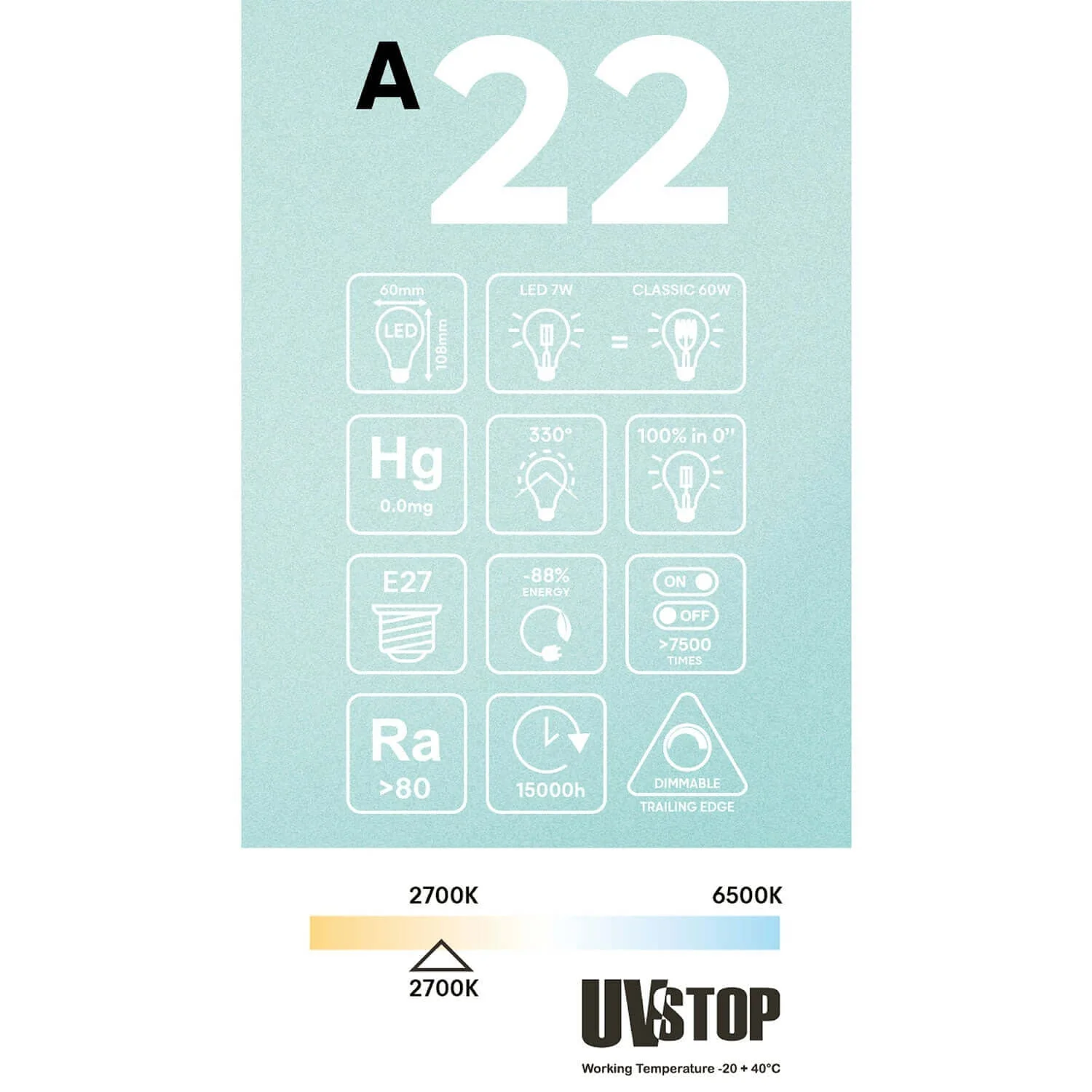 LED Light bulb Half Sphere Copper Drop A60 7W 650Lm E27 2700K Dimmable – A22 - Image 5