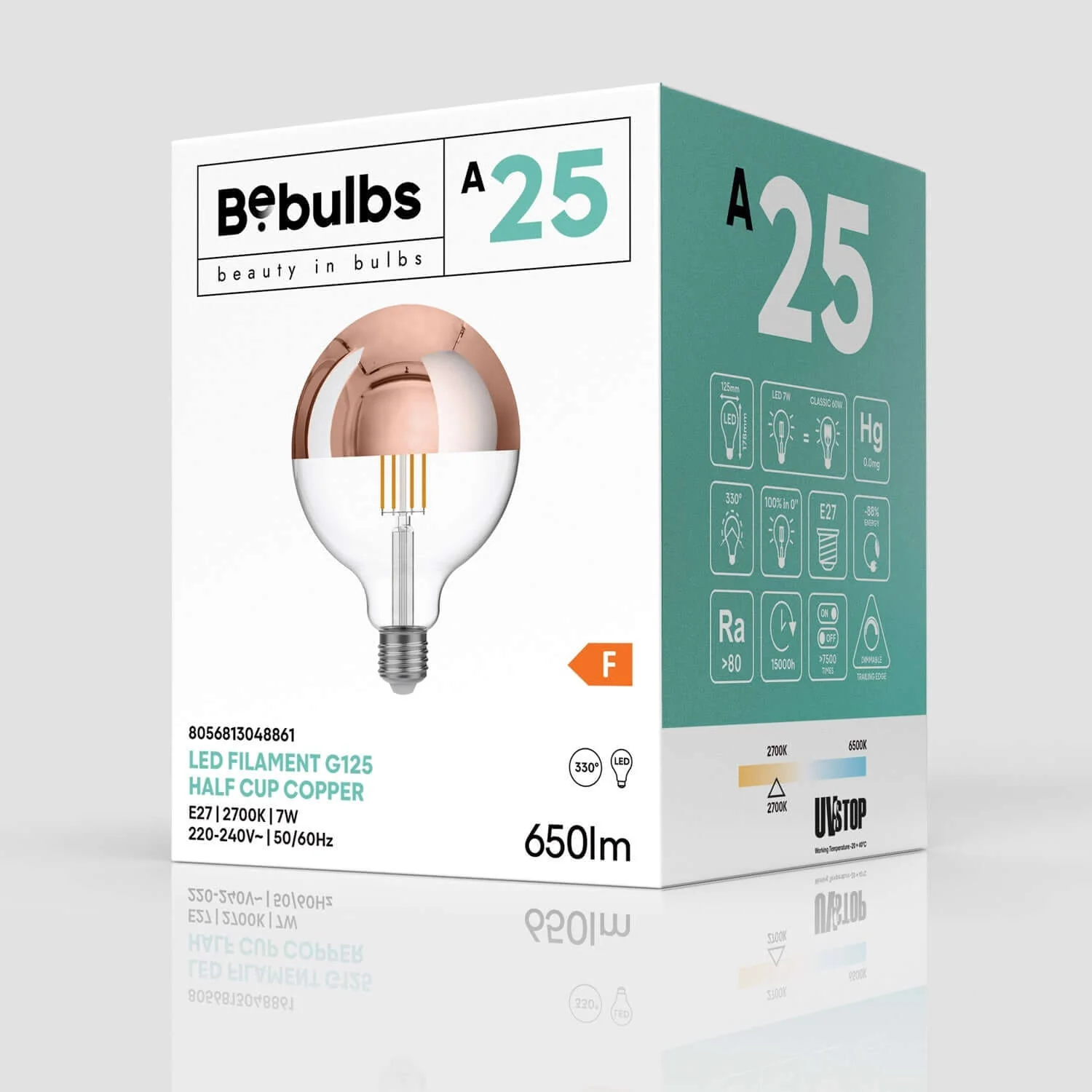 LED Light bulb Half Sphere Copper Globe G125 7W 650Lm E27 2700K Dimmable - A25 - Image 4