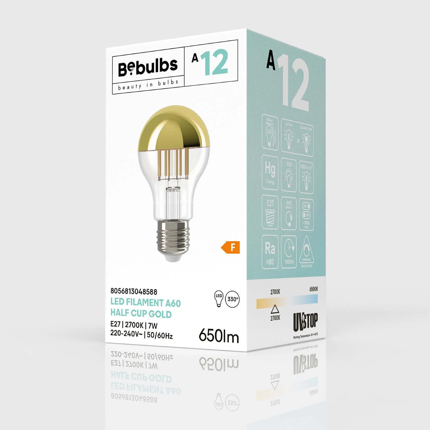 LED Light Bulb Half Sphere Gold Drop A60 7W 650Lm E27 2700K Dimmable - A12 - Image 4