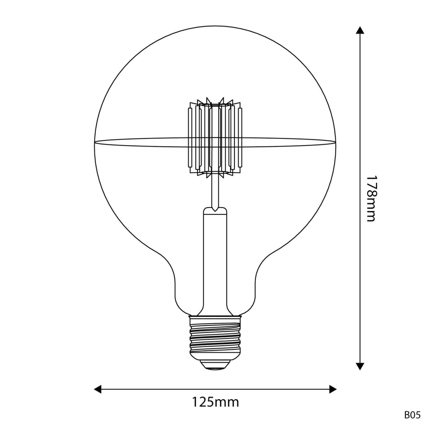 LED light bulb half sphere silver B05 Line 5V Short filament Globe G125 1.3W E27 Dimmable 2500K - Image 3