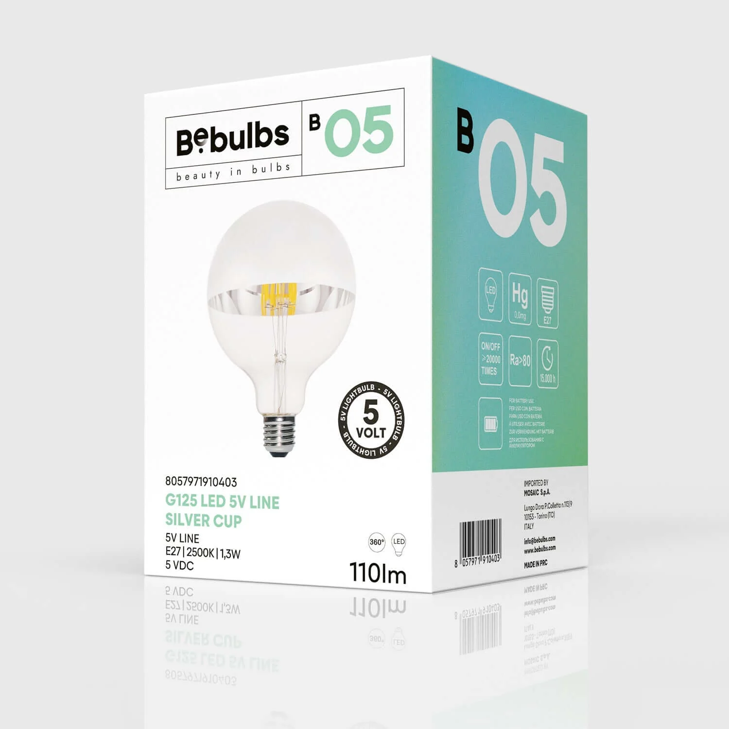 LED light bulb half sphere silver B05 Line 5V Short filament Globe G125 1.3W E27 Dimmable 2500K - Image 4
