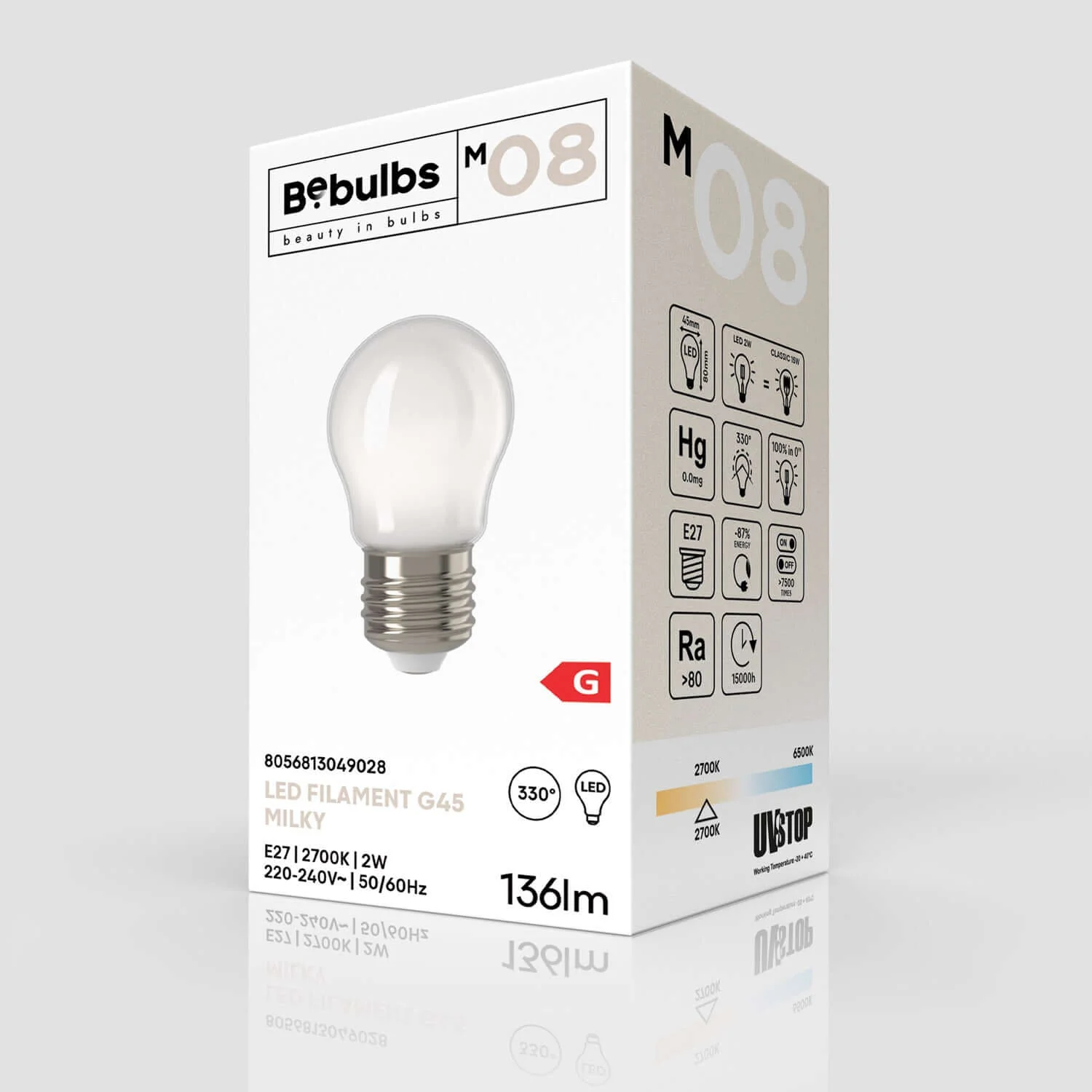 Milky Globetta G45 2W 136Lm E27 2700K LED Light bulb - M08 - Image 4