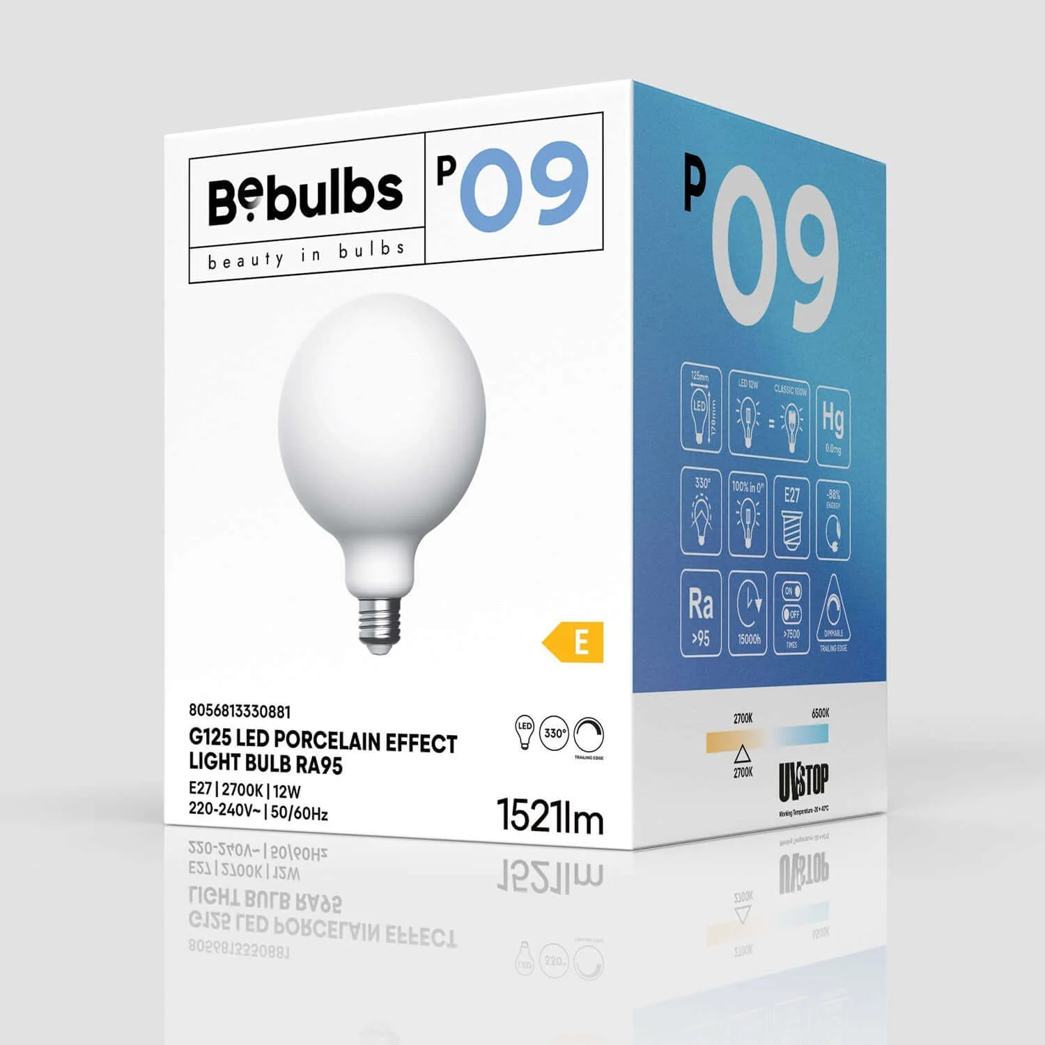 LED Light bulb Porcelain Effect CRI 95 G125 12W 1521Lm E27 2700K Dimmable - P09 - Image 4
