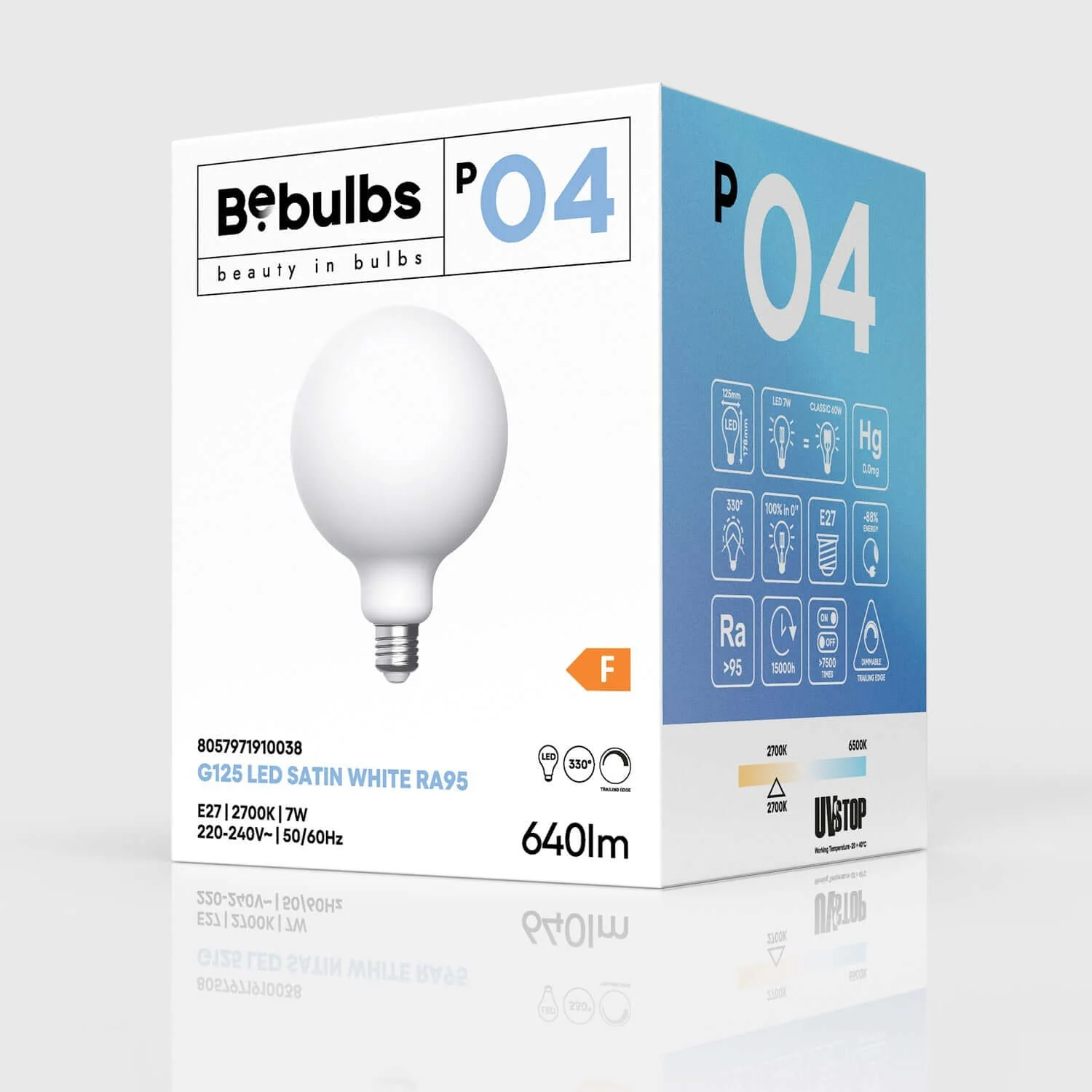 Porcelain Effect LED Light Bulb CRI 95 G125 7W 640Lm E27 2700K Dimmable - P04 - Image 4