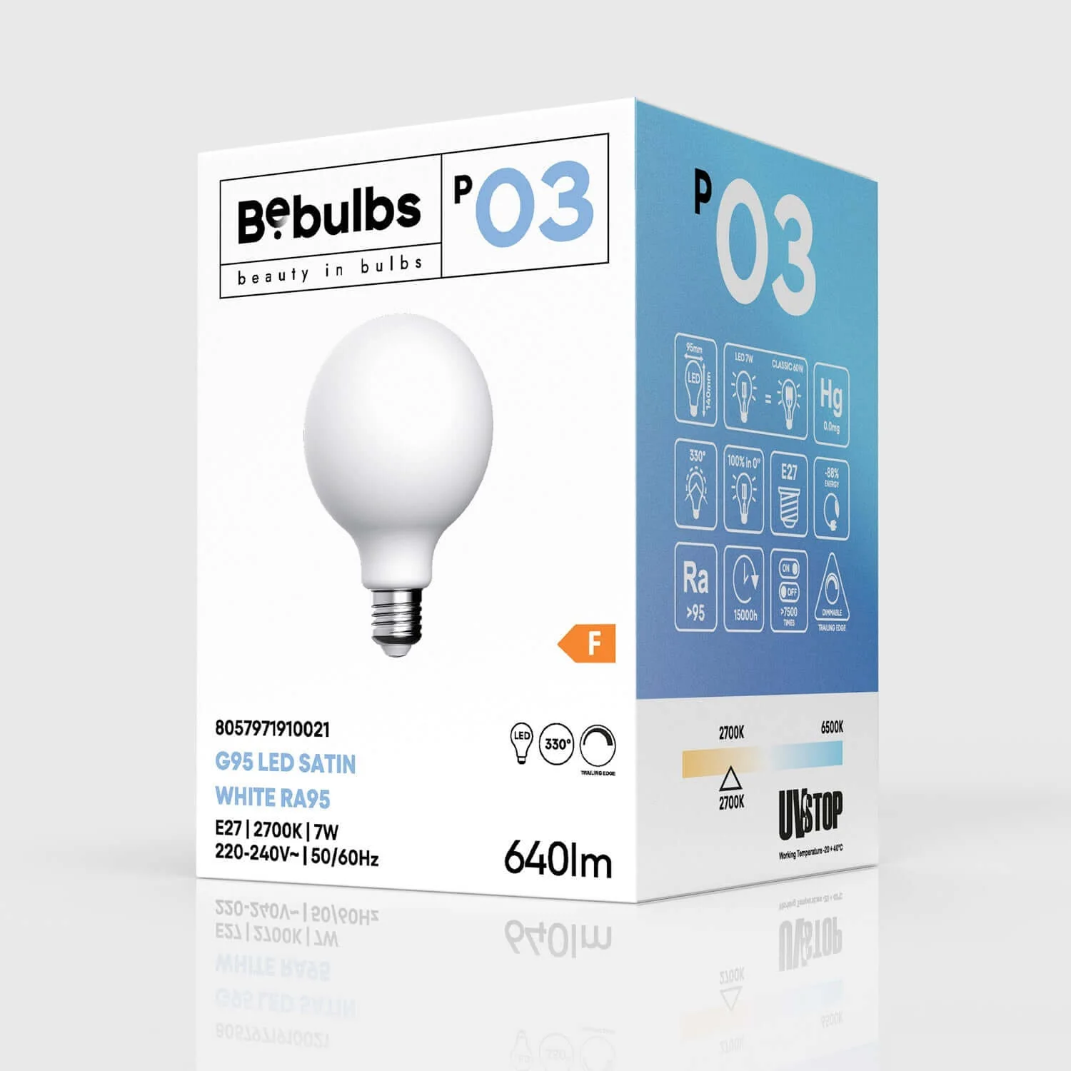 LED Porcelain Effect Light Bulb CRI 95 G95 7W 640Lm E27 2700K Dimmable - P03 - Image 4