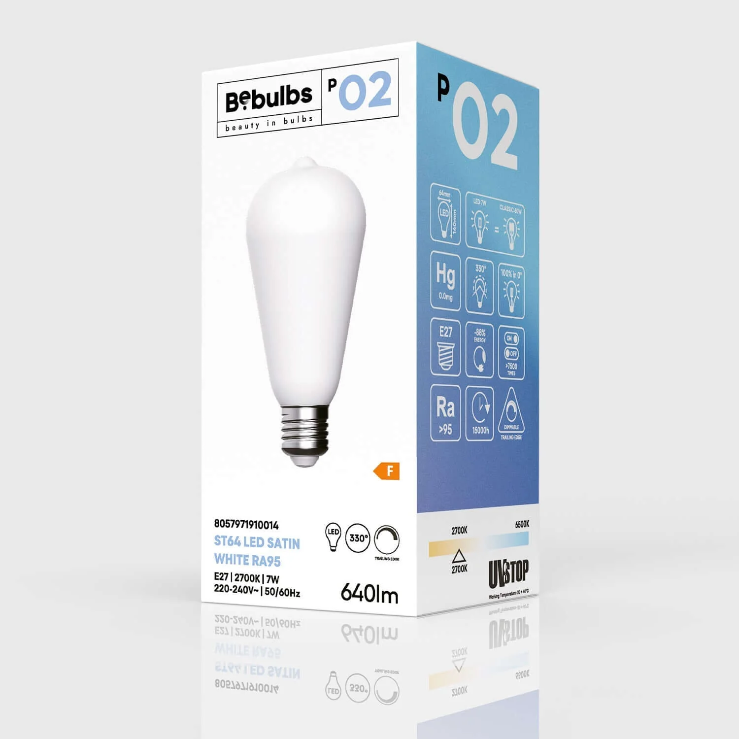 LED Light Bulb Porcelain Effect CRI 95 ST64 7W 640Lm E27 2700K Dimmable - P02 - Image 4