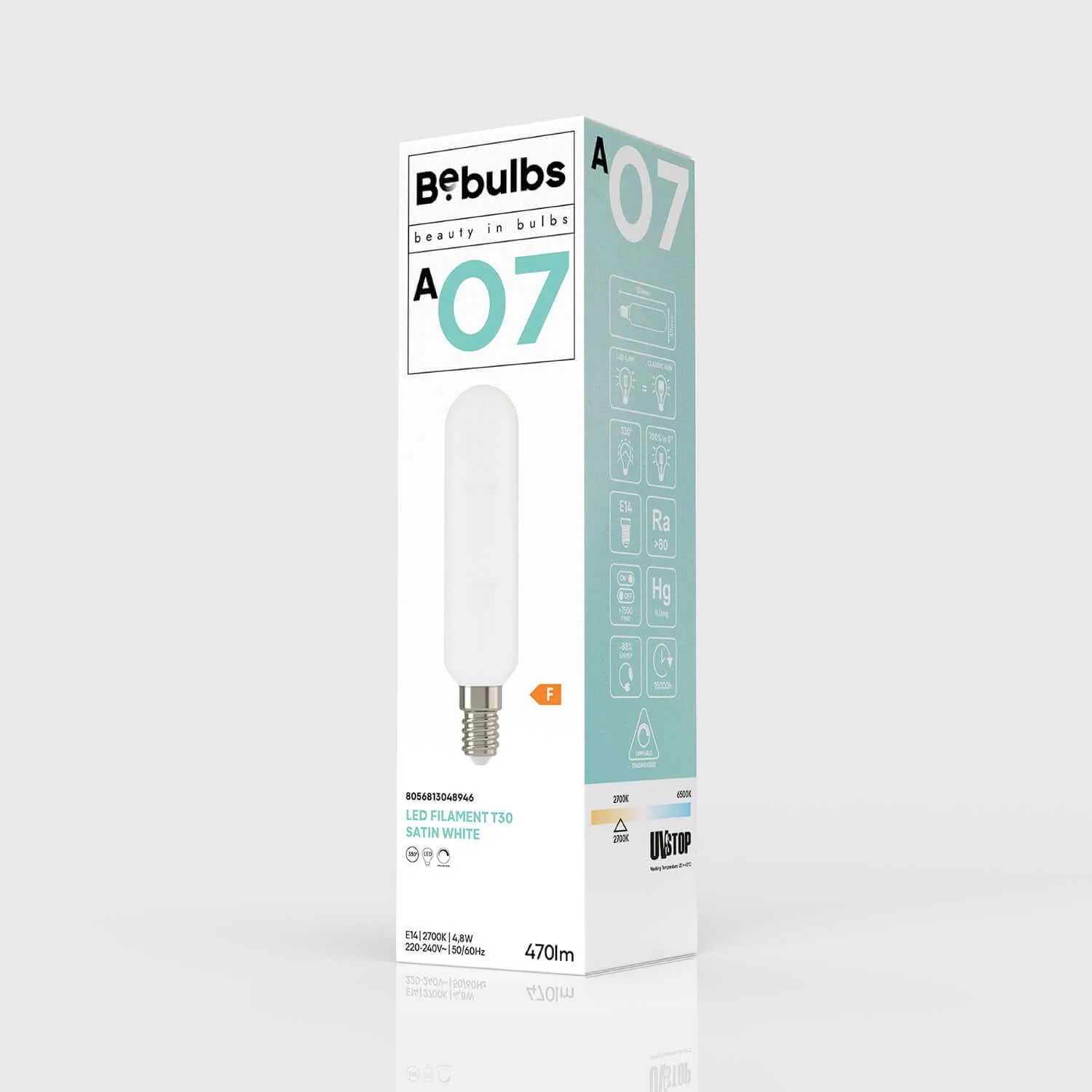 Frosted White Tubular LED Light Bulb 4.8W 470Lm E14 2700K Dimmable - A07 - Image 4