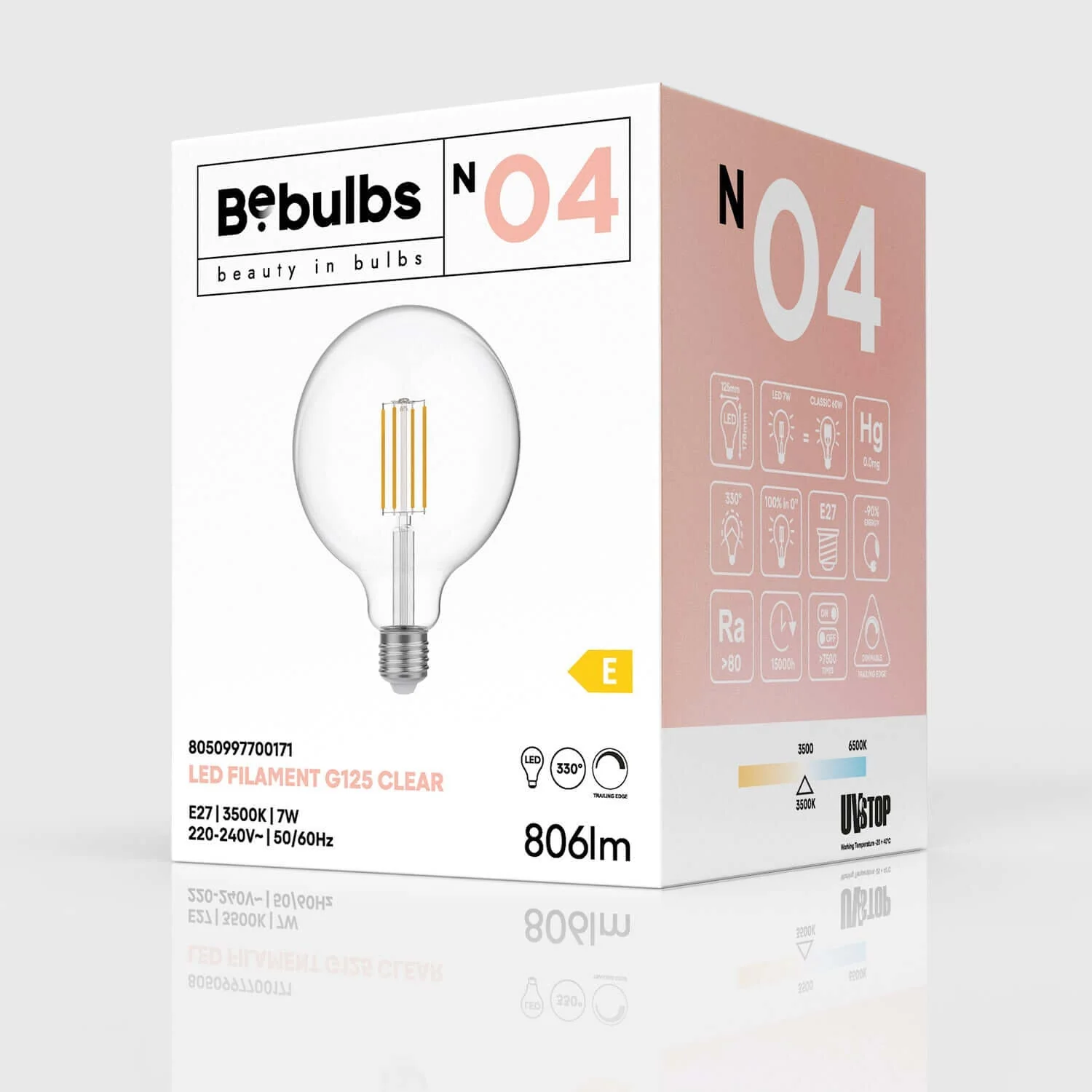 Transparent LED Light bulb Globe G125 7W 806Lm E27 3500K Dimmable - N04 - Image 4