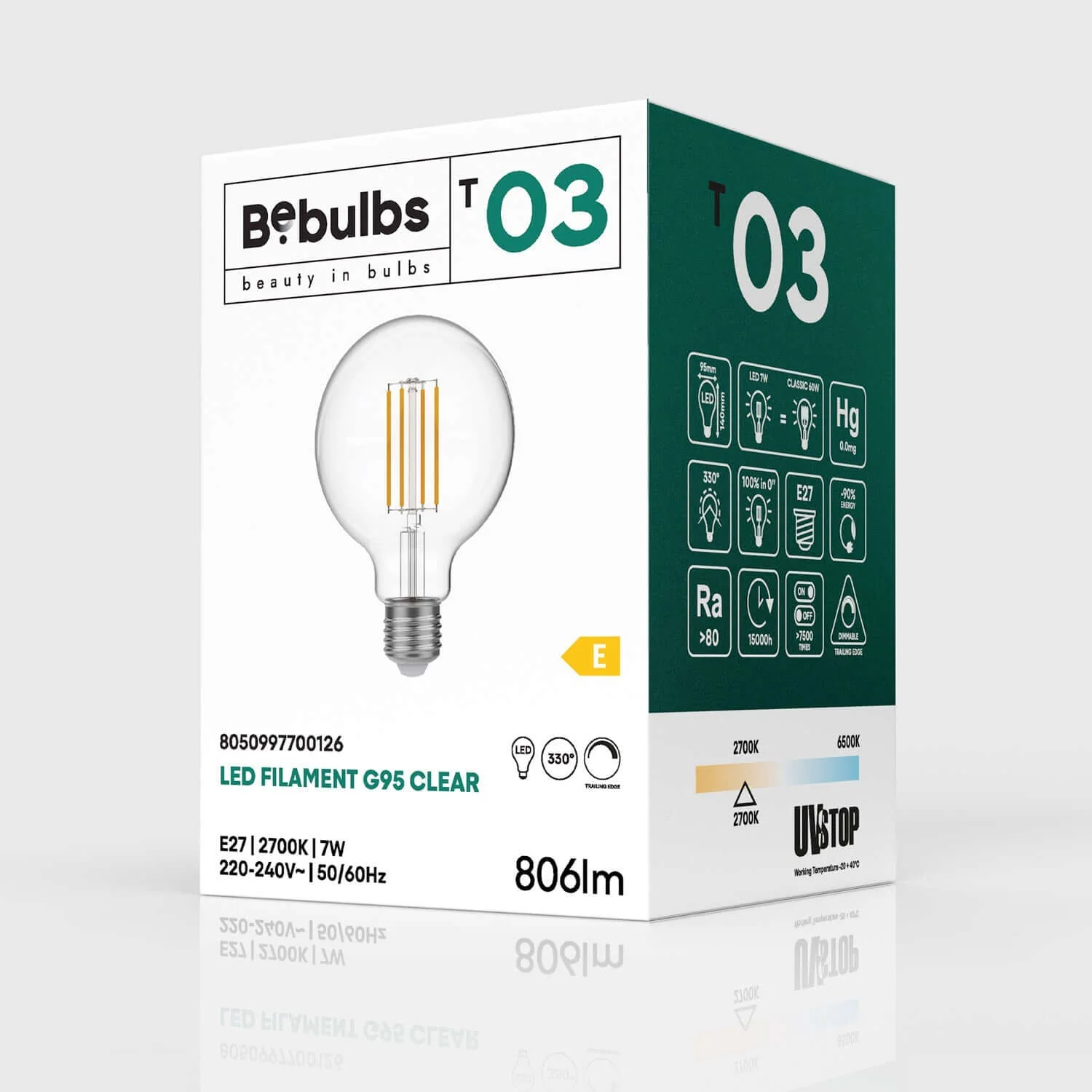 Transparent LED Globe Light bulb G95 7W 806Lm E27 2700K Dimmable - T03 - Image 4