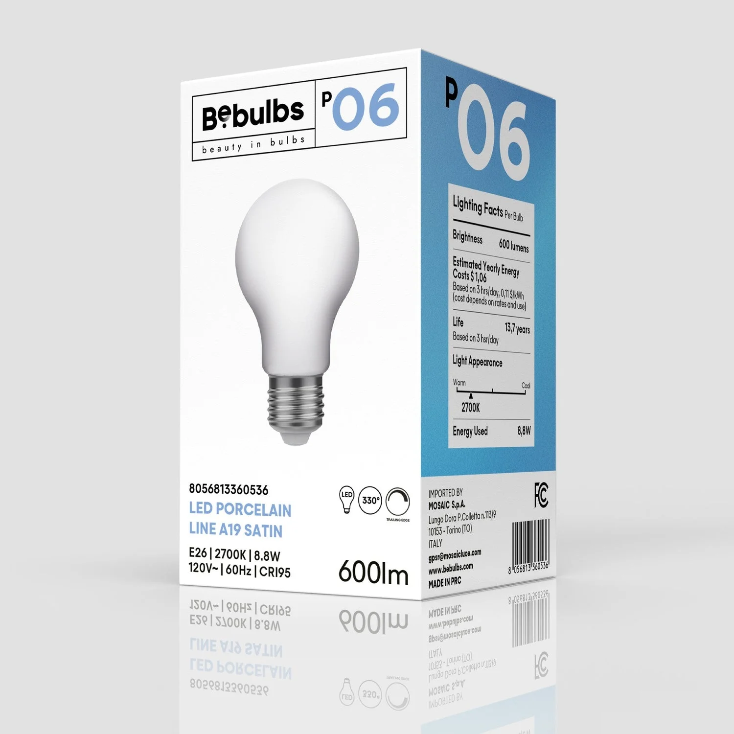 LED Porcelain Effect Light Bulb CRI 95 A19 8.8W 600Lm E26 120V 2700K Dimmable - P06 - Image 4