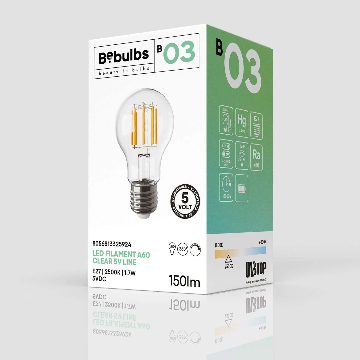 Transparent LED light bulb B03 Line 5V Vertical filament Drop A60 1.7W E27 Dimmable 2500K - Image 4