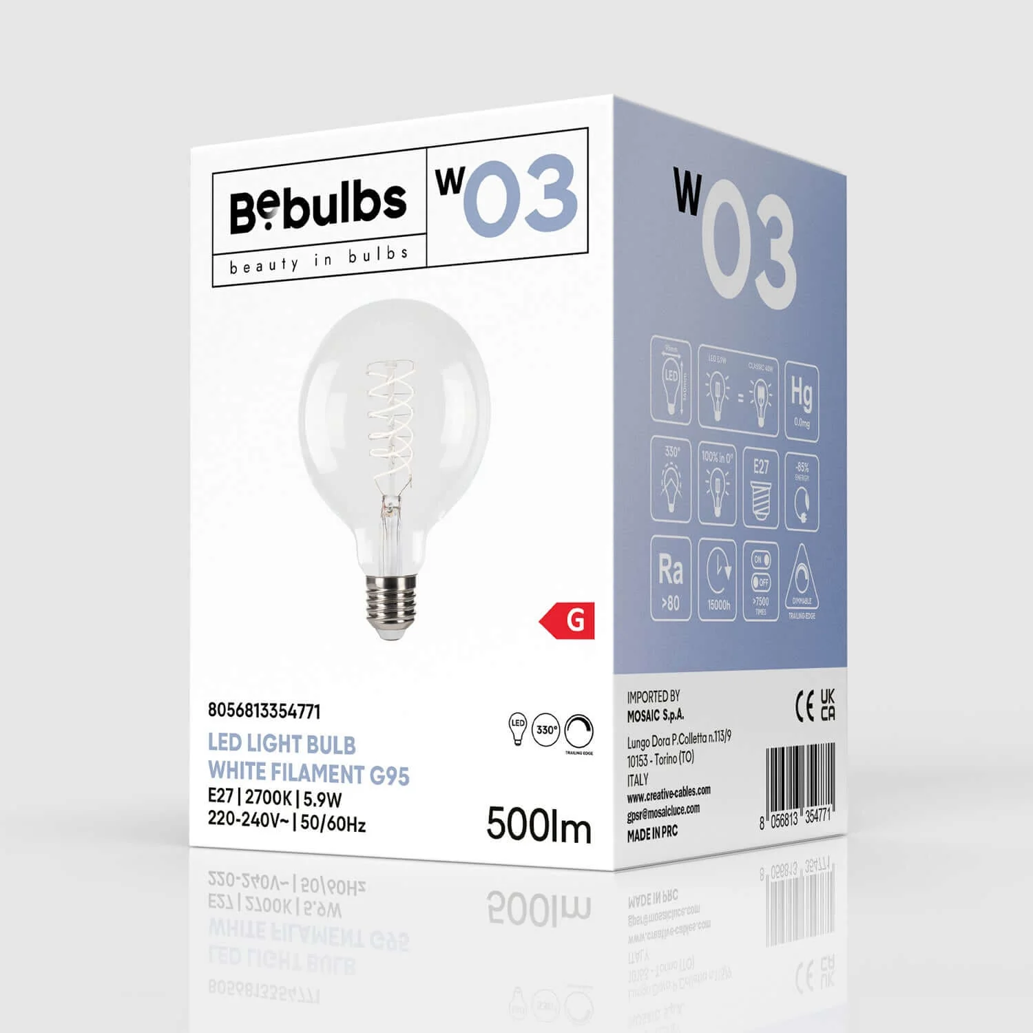 LED Filament Light bulb White Globe G95 5.9W 500Lm E27 2700K Dimmable - W03 - Image 4