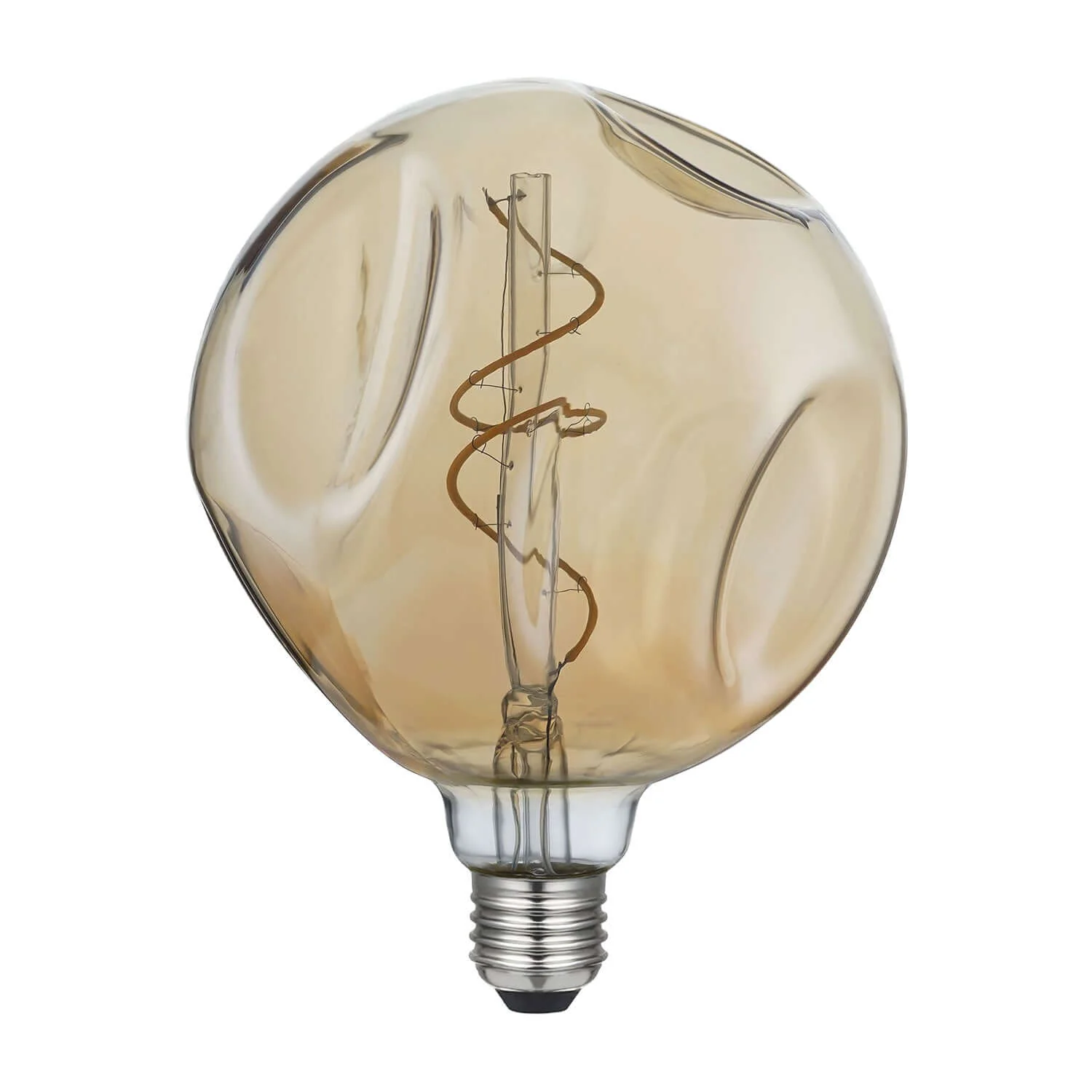 Gold LED Light bulb Bumped Globe G140 Spiral Filament 5W 250Lm E27 1800K Dimmable