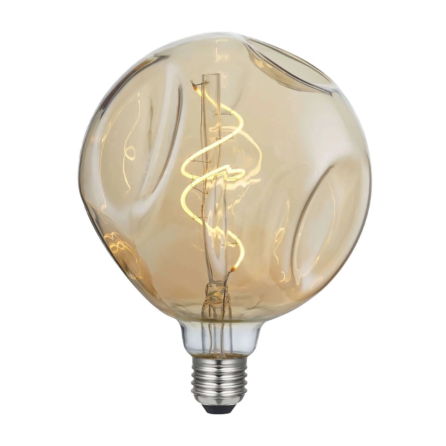 Gold LED Light bulb Bumped Globe G140 Spiral Filament 5W 250Lm E27 1800K Dimmable - Image 2