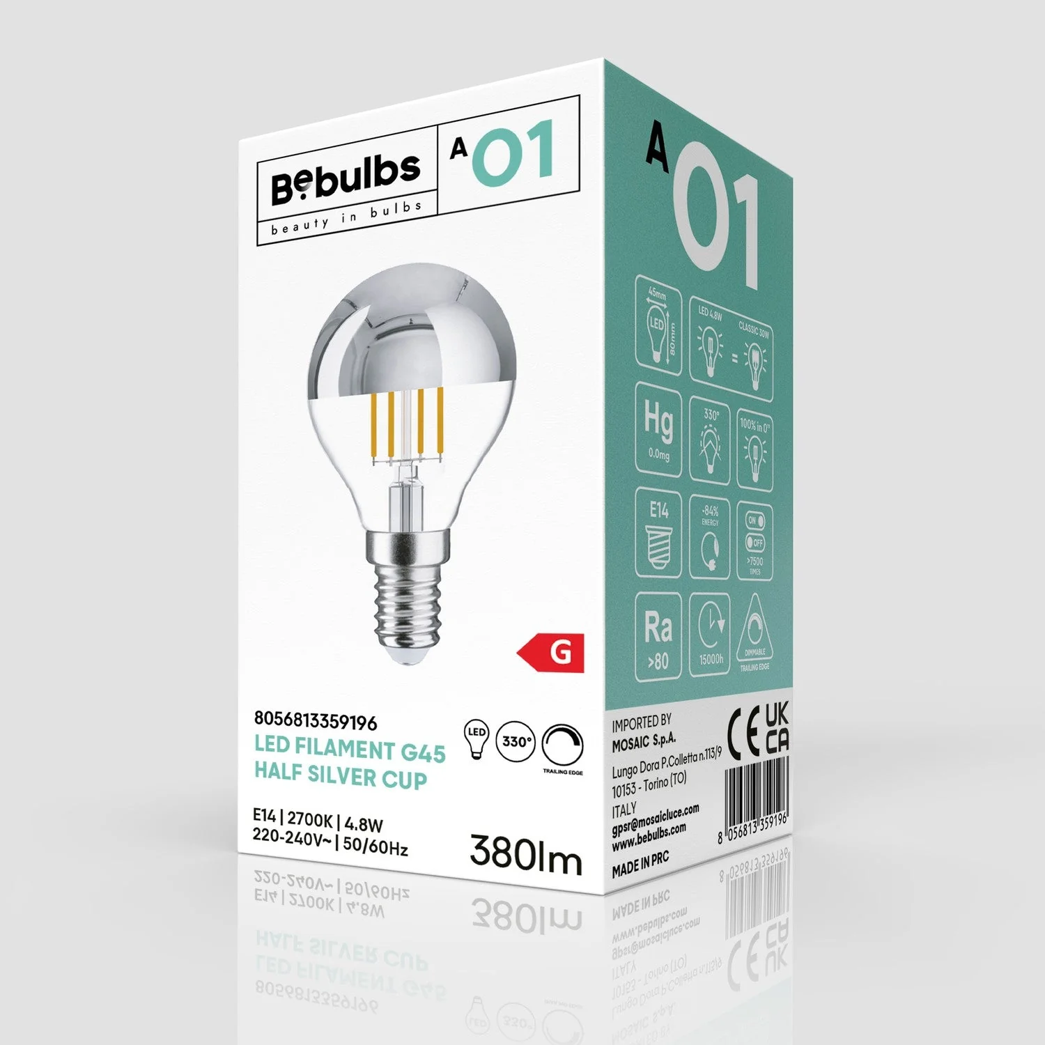 LED Light bulb Half Silver Sphere Mini Globe G45 4.8W 380Lm E14 2700K Dimmable - A01 - Image 4
