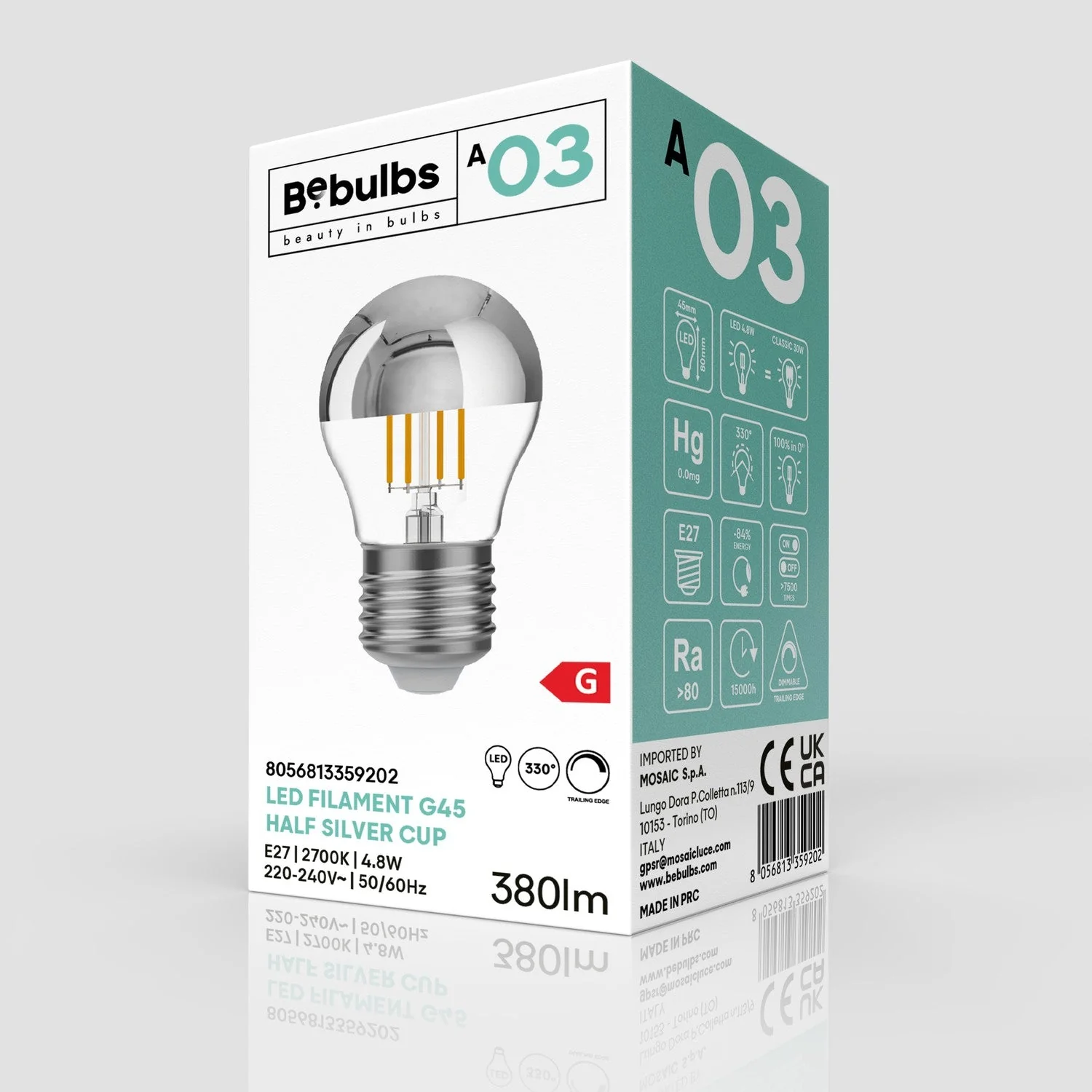 Light bulb LED Half Sphere Silver Mini Globe G45 4.8W 380Lm E27 2700K Dimmable - A03 - Image 4