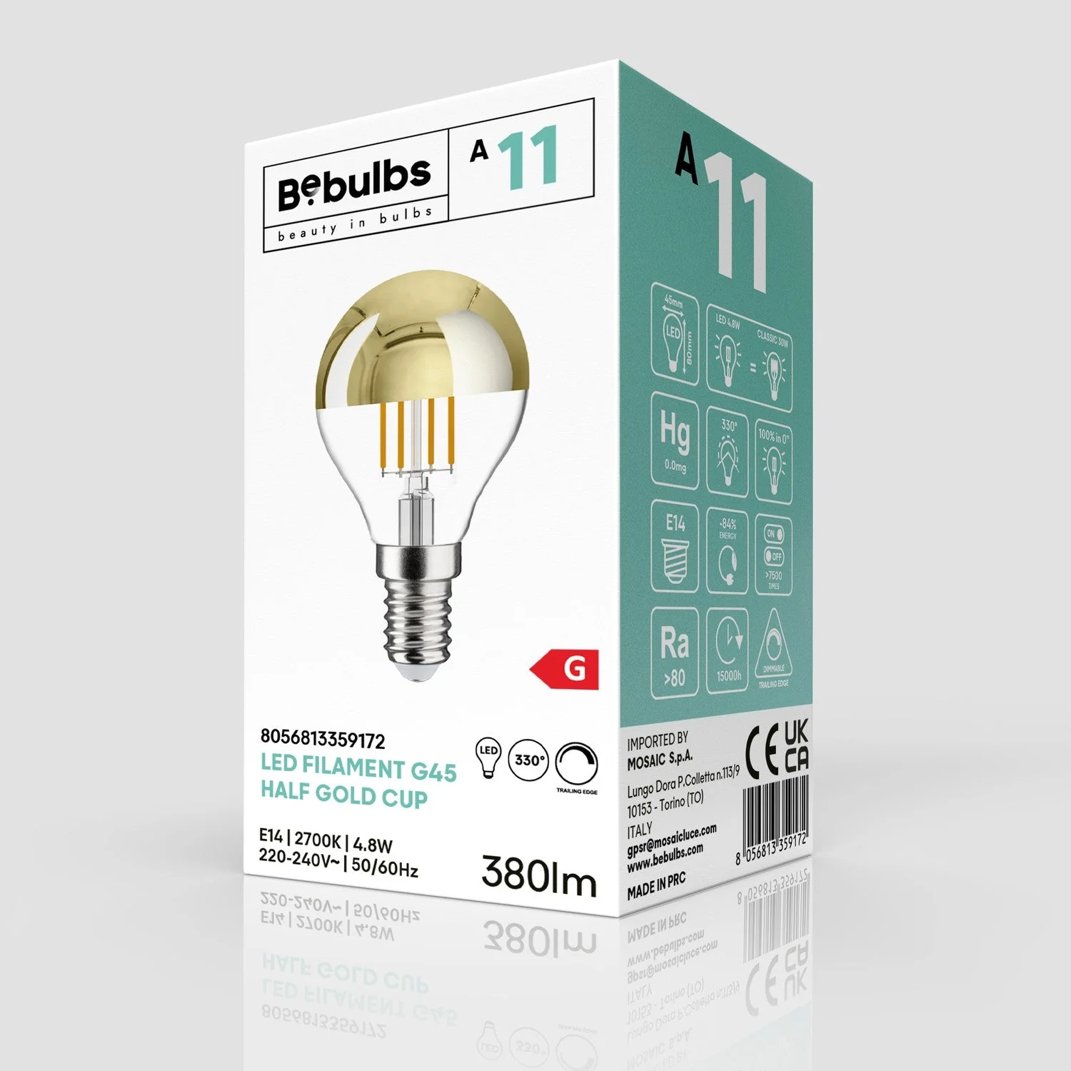 LED Light bulb Half Gold Sphere Mini Globe G45 4.8W 380Lm E14 2700K Dimmable - A11 - Image 4
